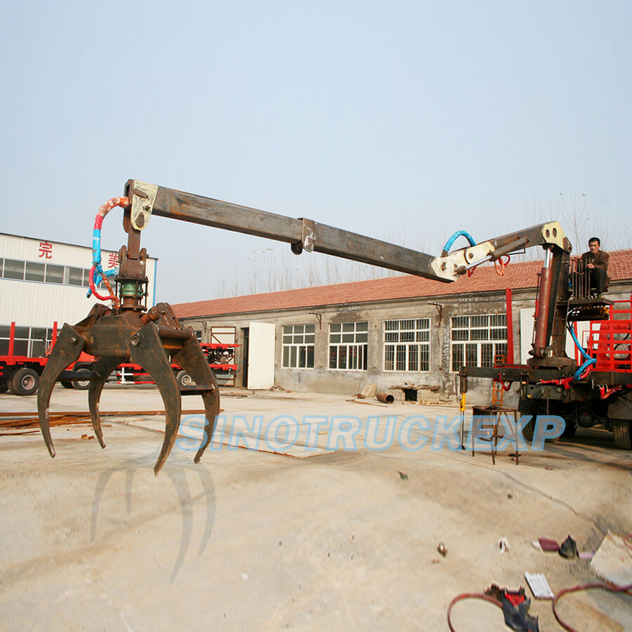Forestry hydraulic log truck with crane hydraulic arm for furniture log grabber, timber grabber, grapple truck / log grapple loader