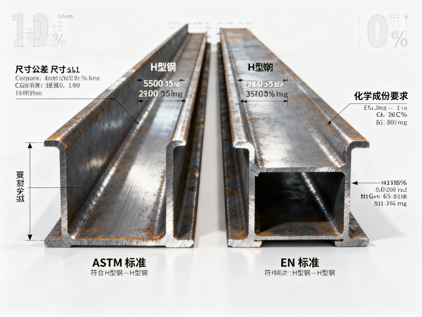 What are the key differences between ASTM and EN standards for H beam steel specifications?