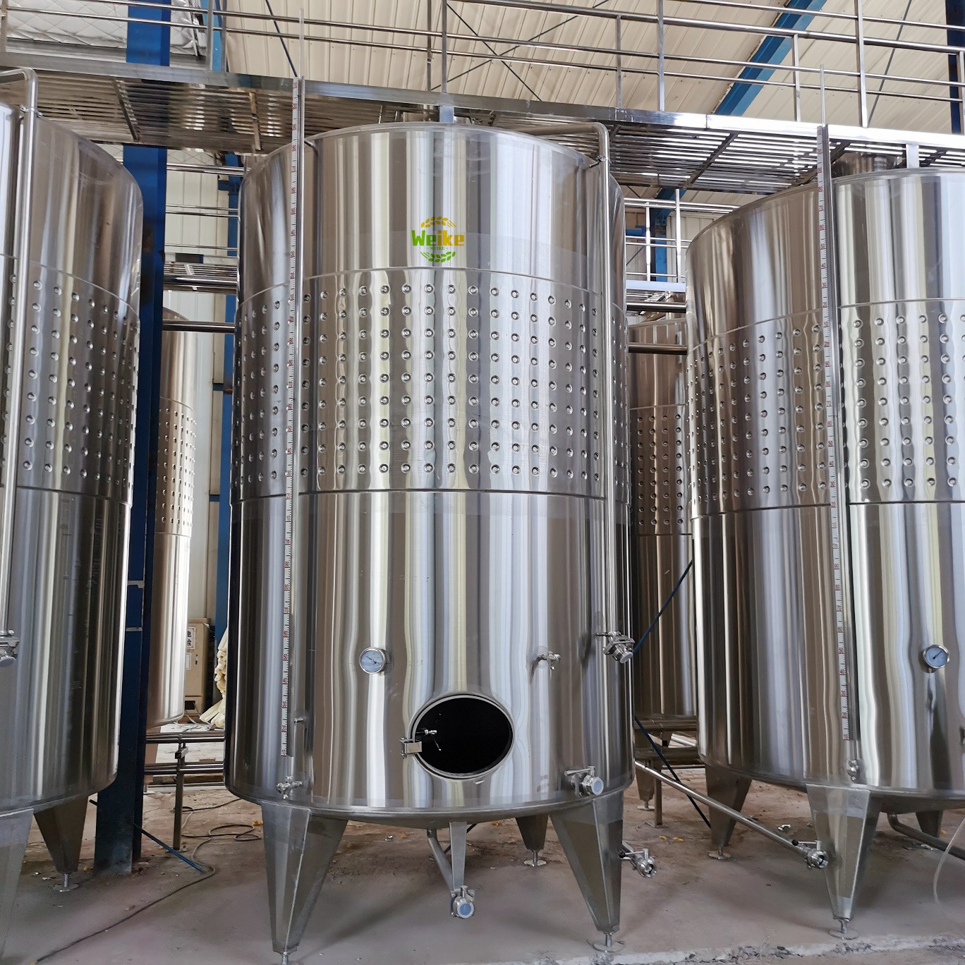 red wine fermentation tanks with cooling jacket