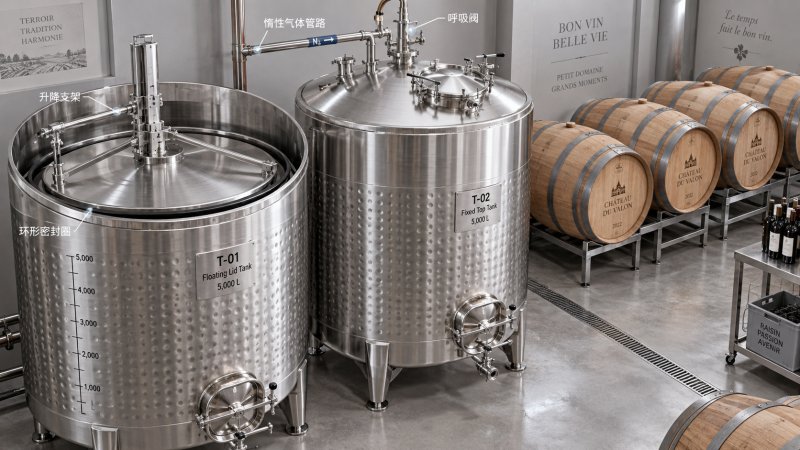 Depósitos de vino con tapa flotante frente a depósitos de tapa fija para el almacenamiento en pequeñas bodegas