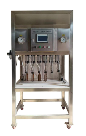 Llenadora y taponadora de botellas de 6 cabezales