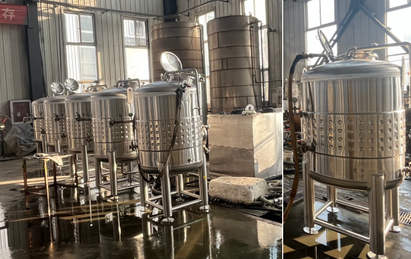 Varios tanques de acero inoxidable están en prueba de agua y prueba de presión