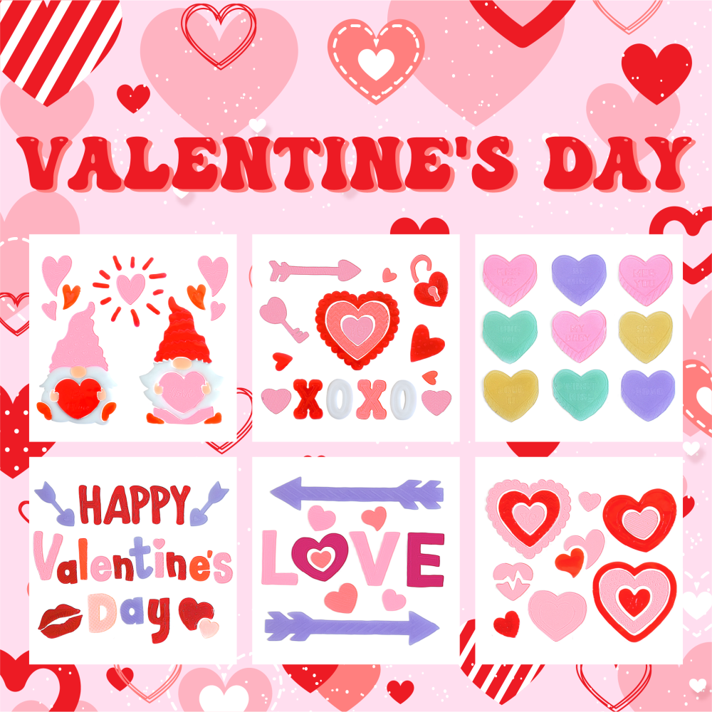 Валентиновские оконные наклейки-гель, С Днем Святого Валентина, Купидон, Гномы с сердечками для стеклянных окон, Валентиновские оконные стикеры, Декор на День Святого Валентина