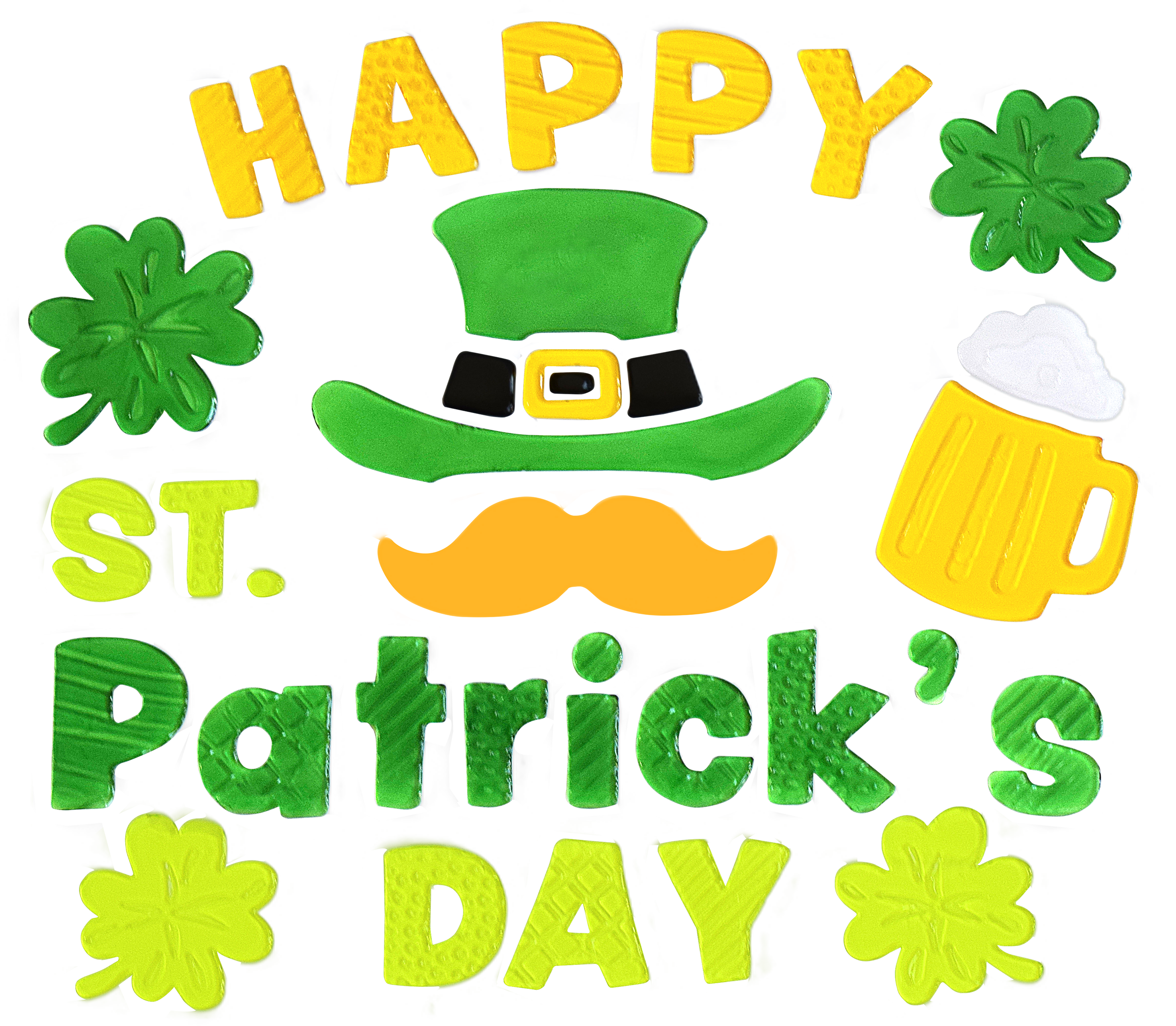 6 шт. гелевых наклеек на окна ко Дню Святого Патрика, Трехлистный клевер, Шляпа лепрекона, Ирландские украшения ко Дню Святого Патрика, Украшения для офиса, Праздничные наклейки на окна для подарков и вечеринок