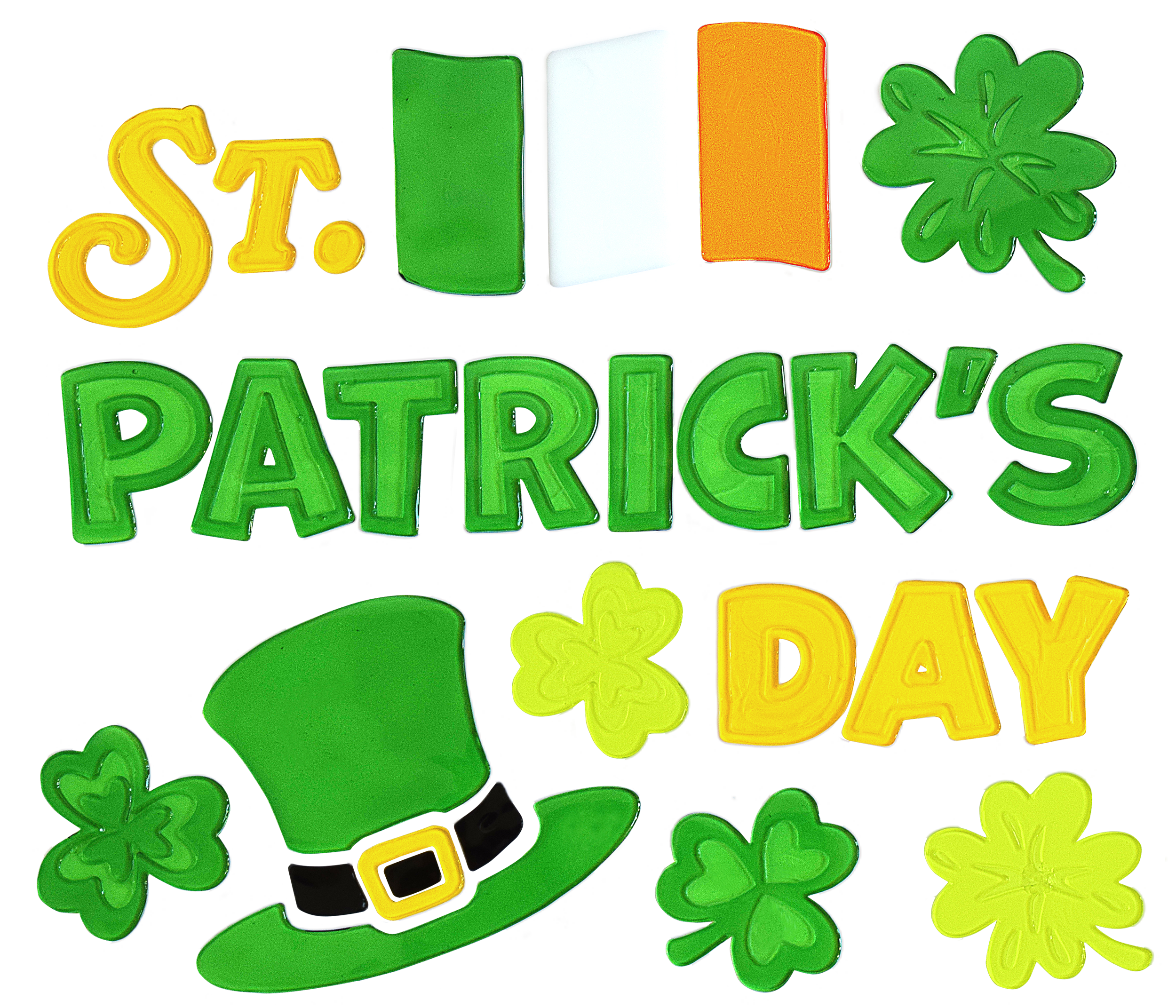 6 шт. гелевых наклеек на окна ко Дню Святого Патрика, Трехлистный клевер, Шляпа лепрекона, Ирландские украшения ко Дню Святого Патрика, Украшения для офиса, Праздничные наклейки на окна для подарков и вечеринок