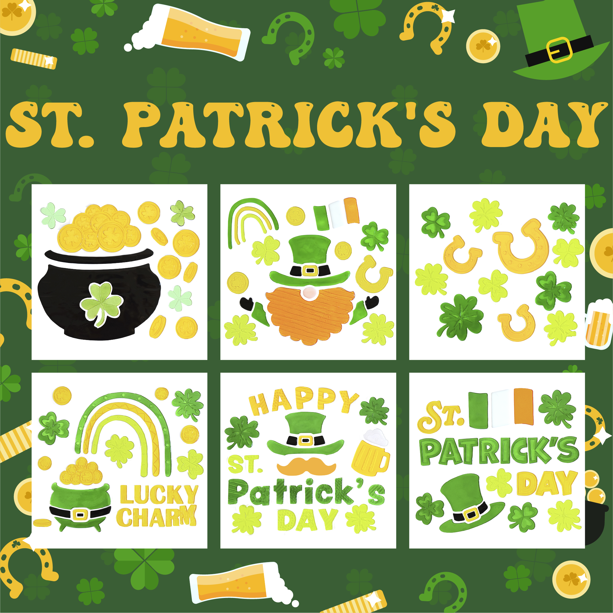 6 шт. гелевых наклеек на окна ко Дню Святого Патрика, Трехлистный клевер, Шляпа лепрекона, Ирландские украшения ко Дню Святого Патрика, Украшения для офиса, Праздничные наклейки на окна для подарков и вечеринок 6 шт. гелевых наклеек на окна ко Дню Святого Патрика, Трехлистный клевер, Шляпа лепрекона, Ирландские украшения ко Дню Святого Патрика, Украшения для офиса, Праздничные наклейки на окна для подарков и вечеринок