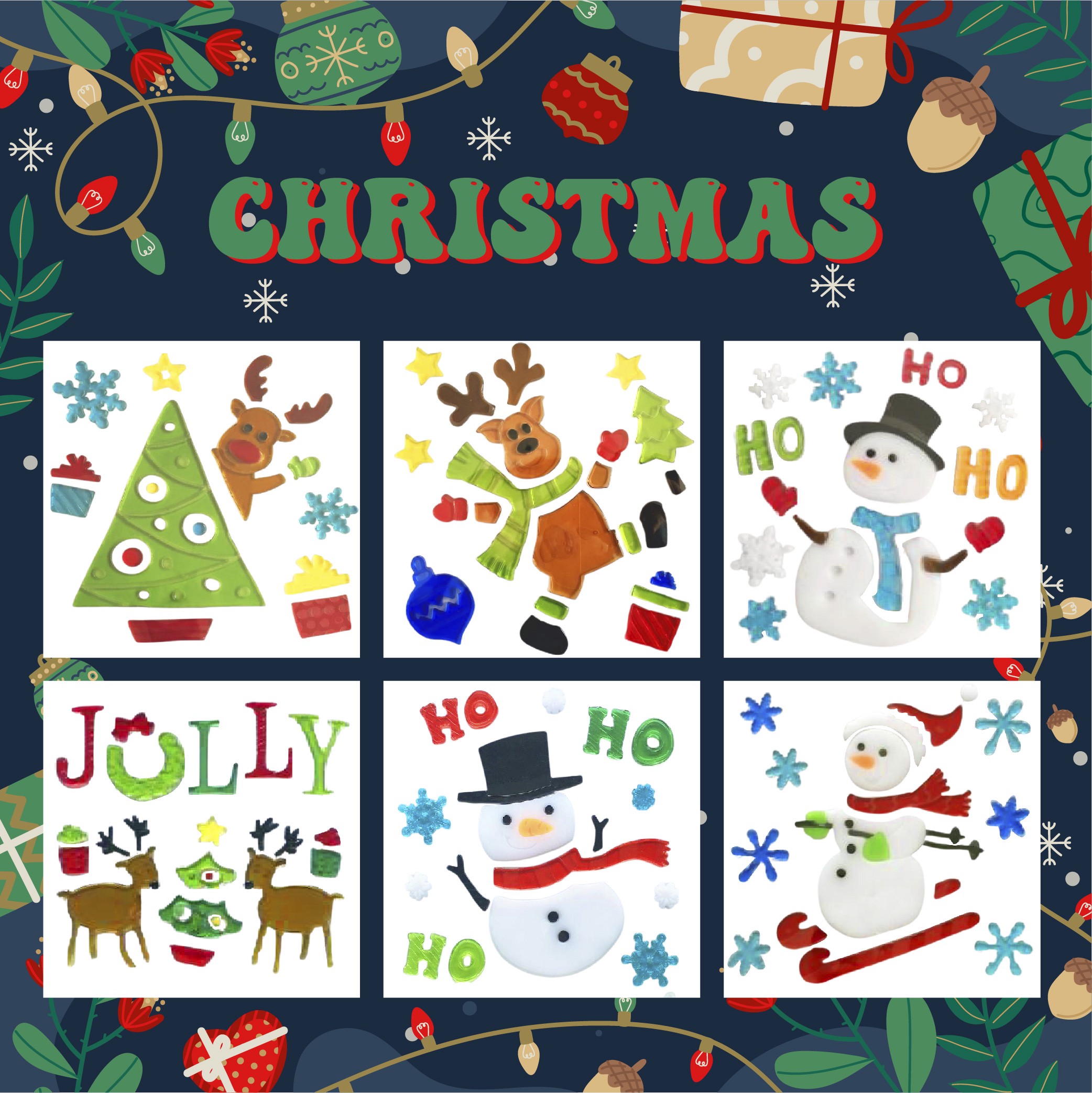 Рождественские наклейки на окна - Санта-Клаус, Снеговик, Снежинка, Пингвин, Рождественская елка, Подарочные наклейки на окна для детей