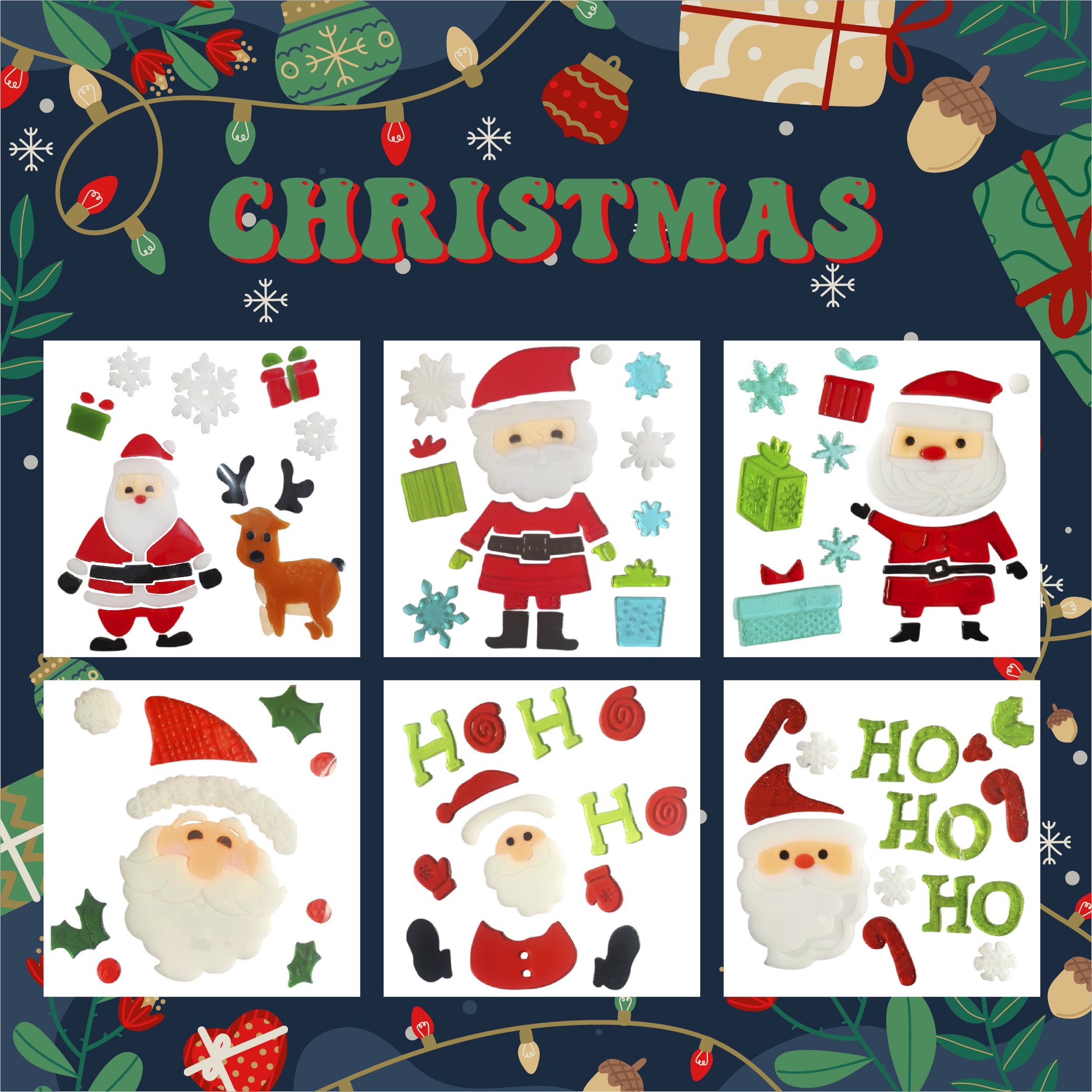 Рождественские наклейки на окна - Санта-Клаус, Снеговик, Снежинка, Пингвин, Рождественская елка, Подарочные наклейки на окна для детей