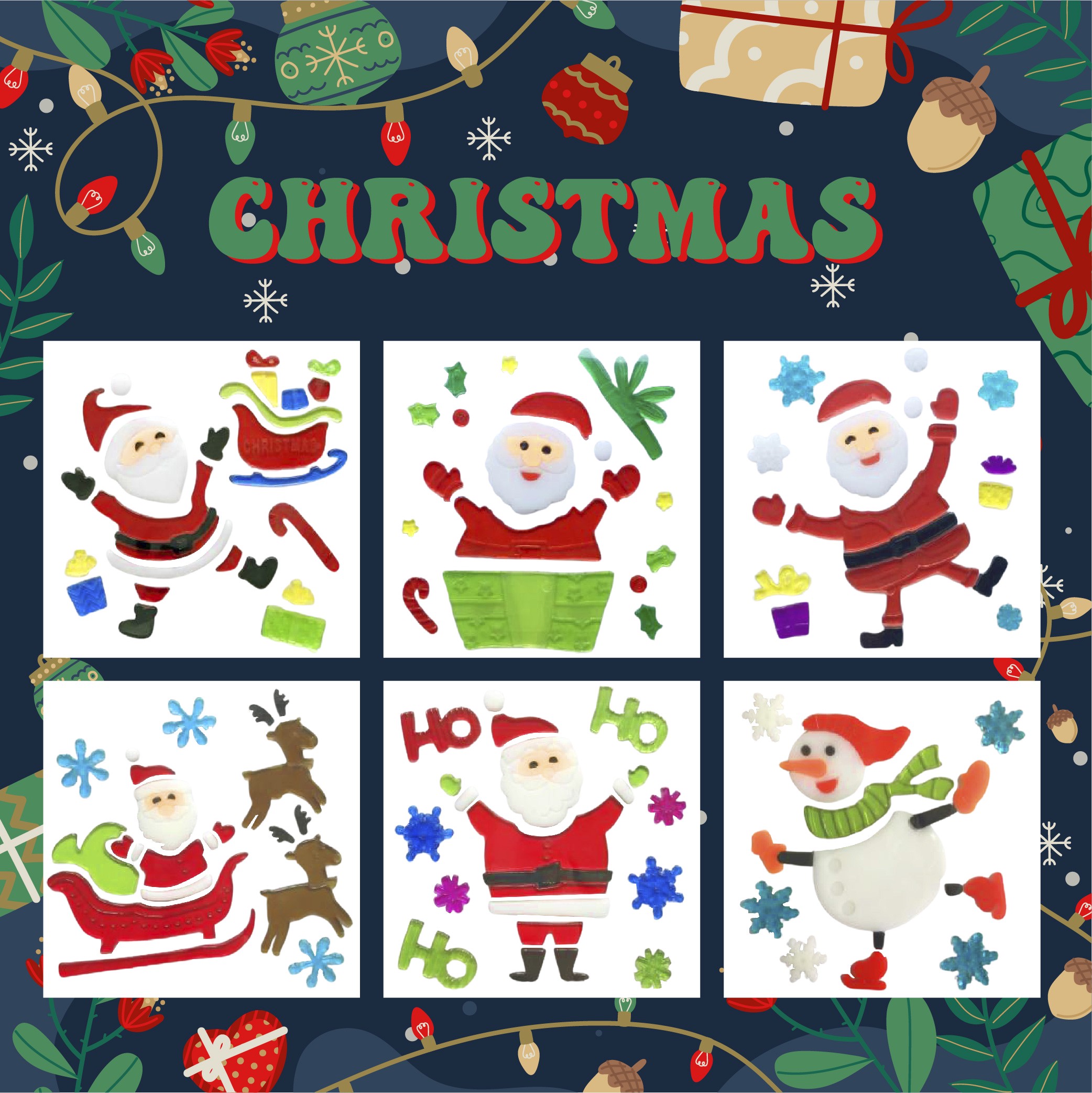 Рождественские наклейки на окна - Санта-Клаус, Снеговик, Снежинка, Пингвин, Рождественская елка, Подарочные наклейки на окна для детей