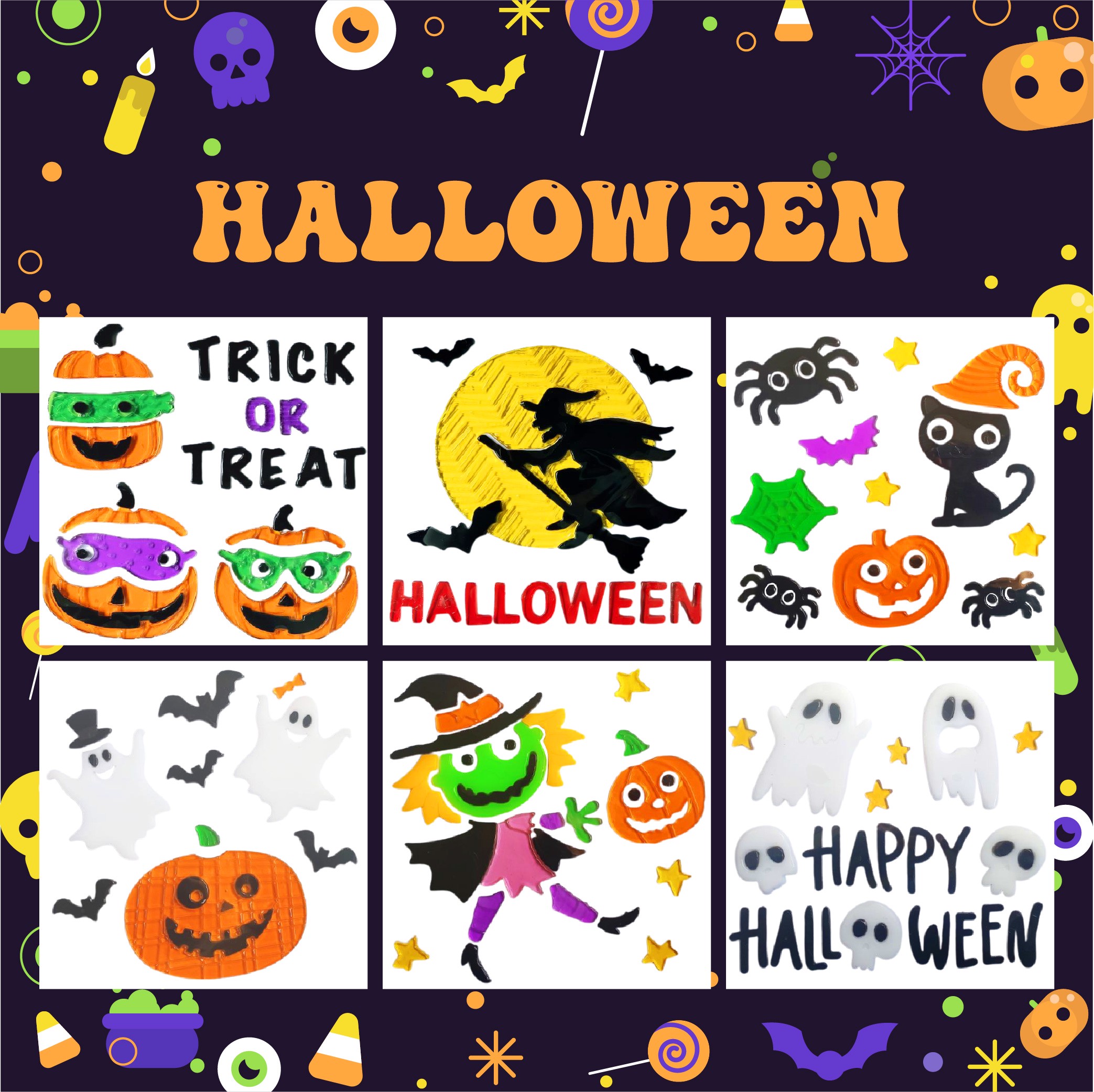 Гелевые наклейки на окно открыто: Призрак, Тыква, Летучая Мышь, Ведьма, Кот, Буу, Кровь, Наклейки для украшения дома и вечеринки на показе.