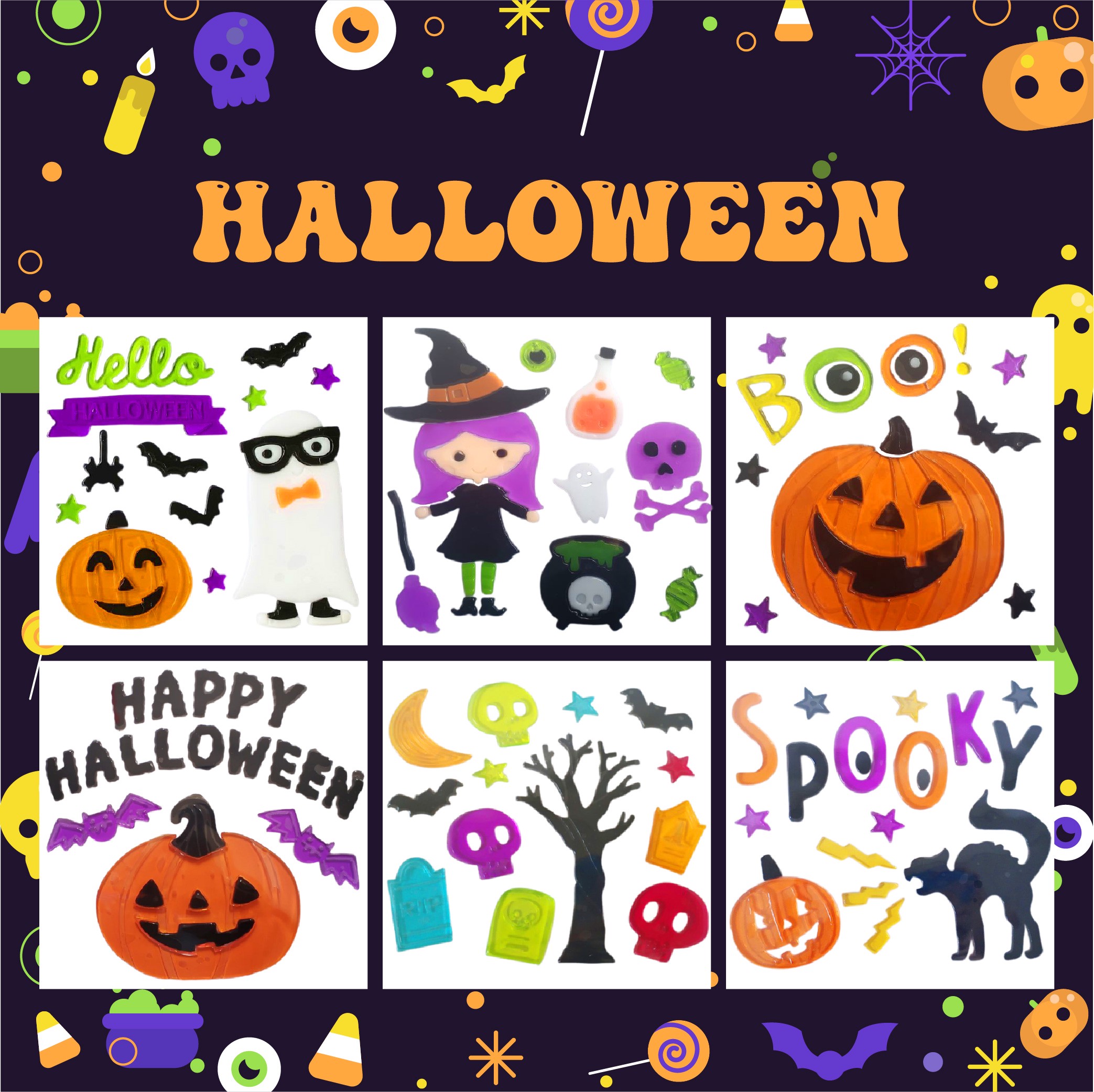 Гелевые наклейки на окно открыто: Призрак, Тыква, Летучая Мышь, Ведьма, Кот, Буу, Кровь, Наклейки для украшения дома и вечеринки на показе.