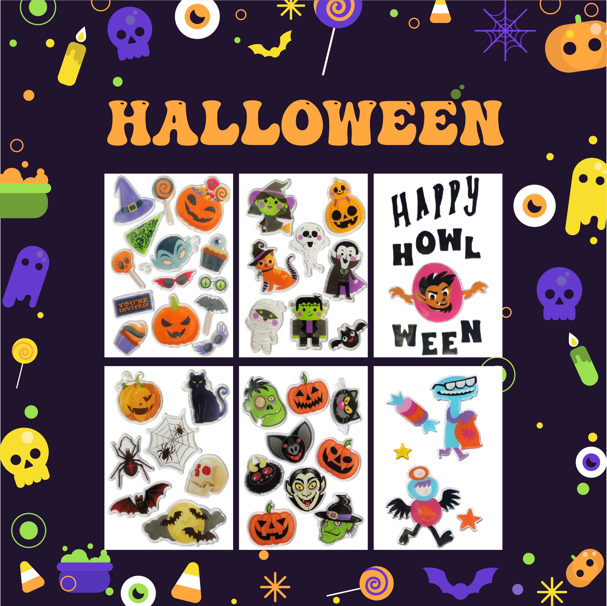 Гелевые наклейки на окно открыто: Призрак, Тыква, Летучая Мышь, Ведьма, Кот, Буу, Кровь, Наклейки для украшения дома и вечеринки на показе.