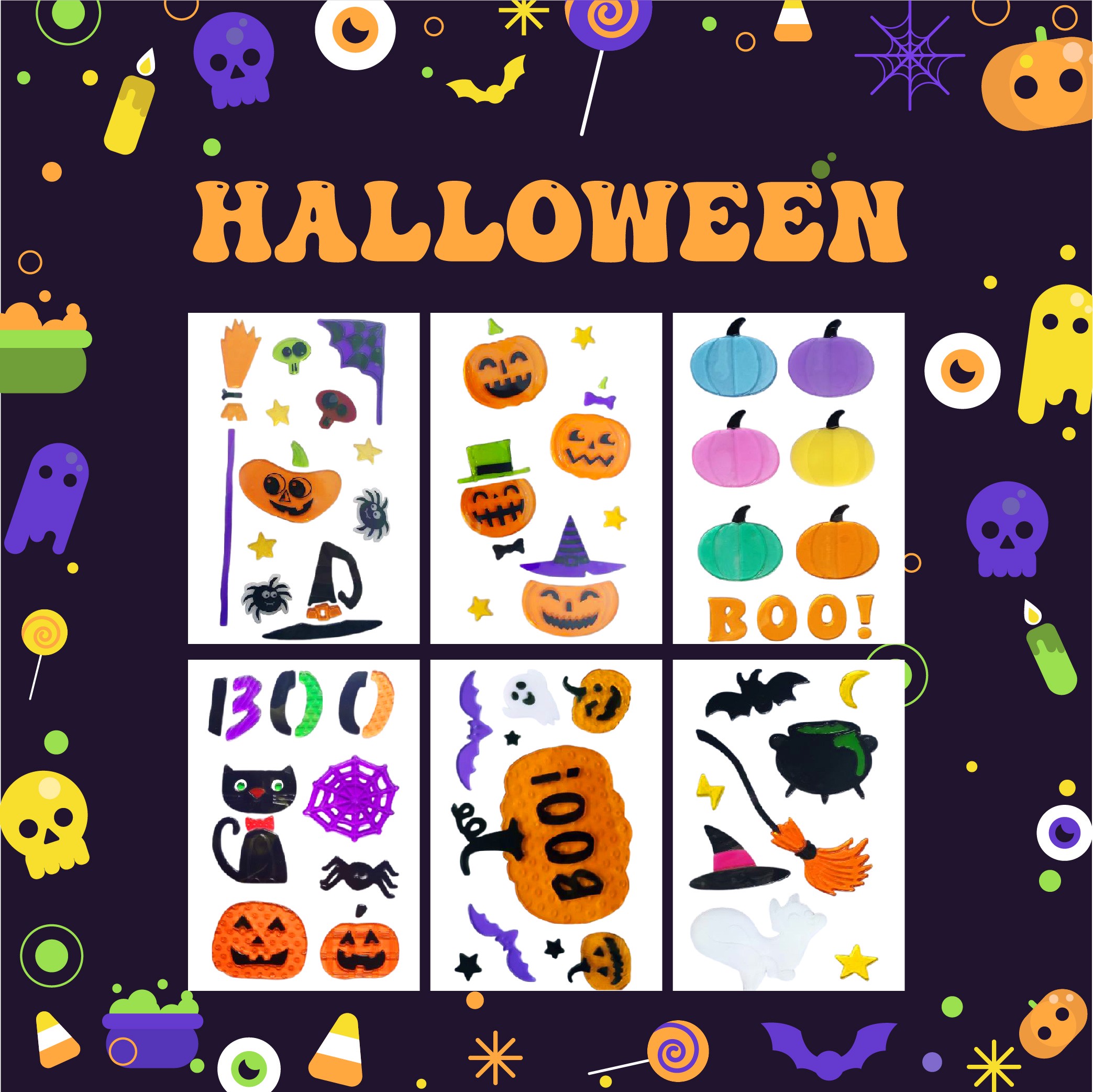 Гелевые наклейки на окно открыто: Призрак, Тыква, Летучая Мышь, Ведьма, Кот, Буу, Кровь, Наклейки для украшения дома и вечеринки на показе.