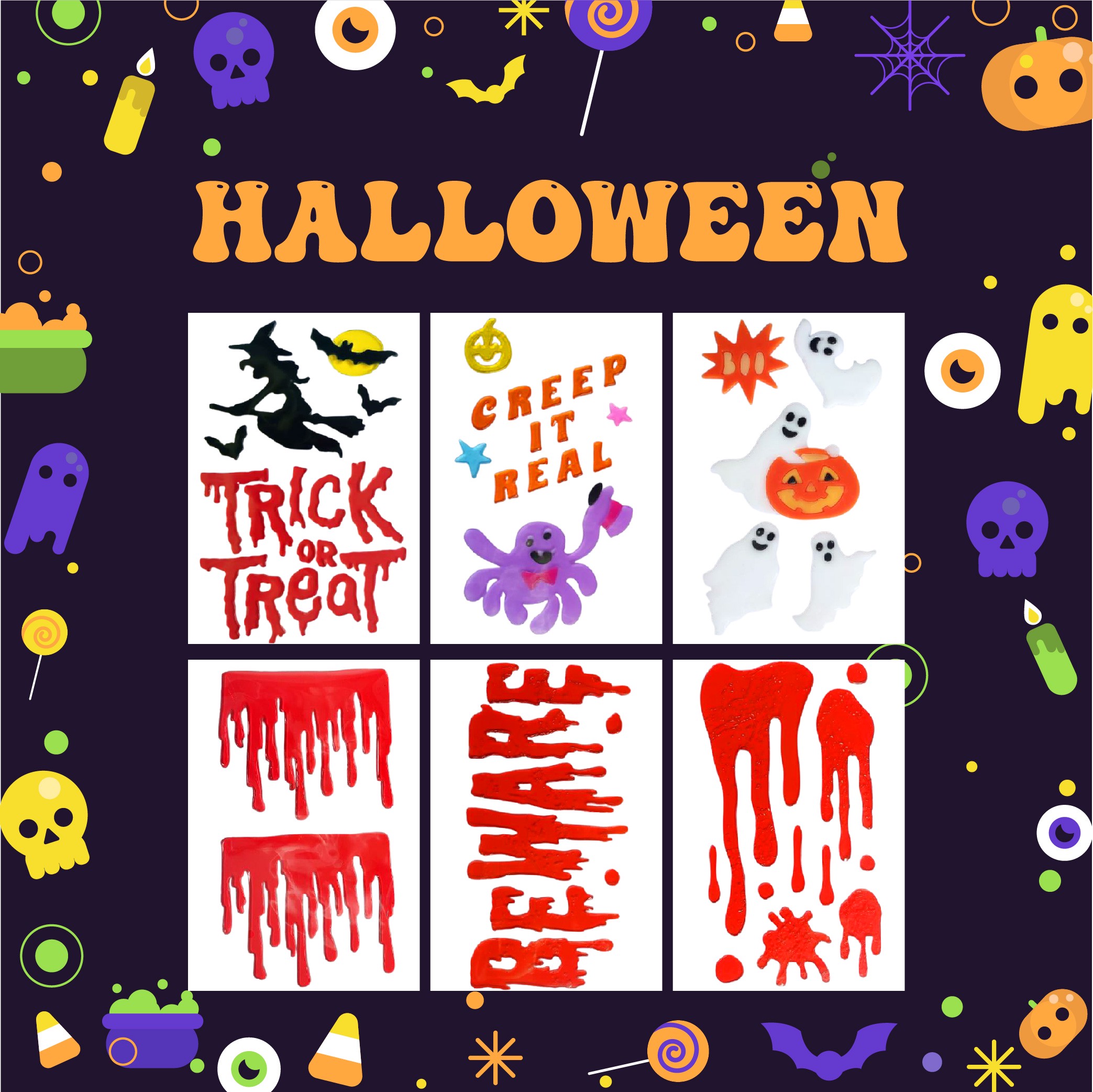 Гелевые наклейки на окно открыто: Призрак, Тыква, Летучая Мышь, Ведьма, Кот, Буу, Кровь, Наклейки для украшения дома и вечеринки на показе.