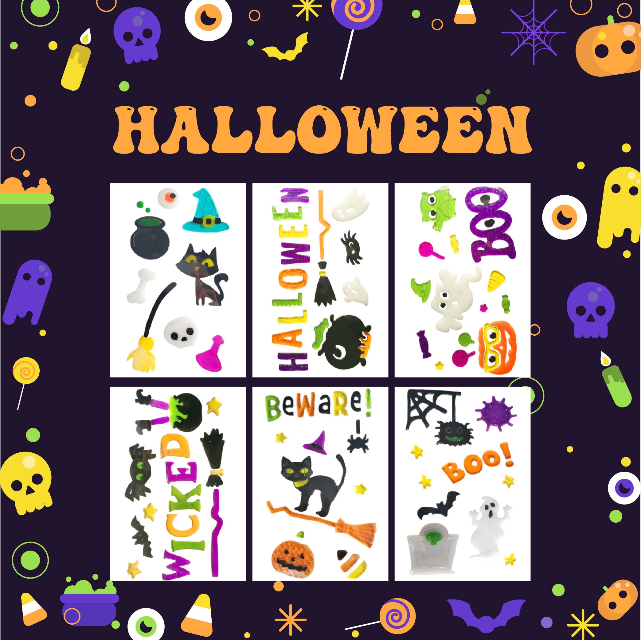 Гелевые наклейки на окно открыто: Призрак, Тыква, Летучая Мышь, Ведьма, Кот, Буу, Кровь, Наклейки для украшения дома и вечеринки на показе.