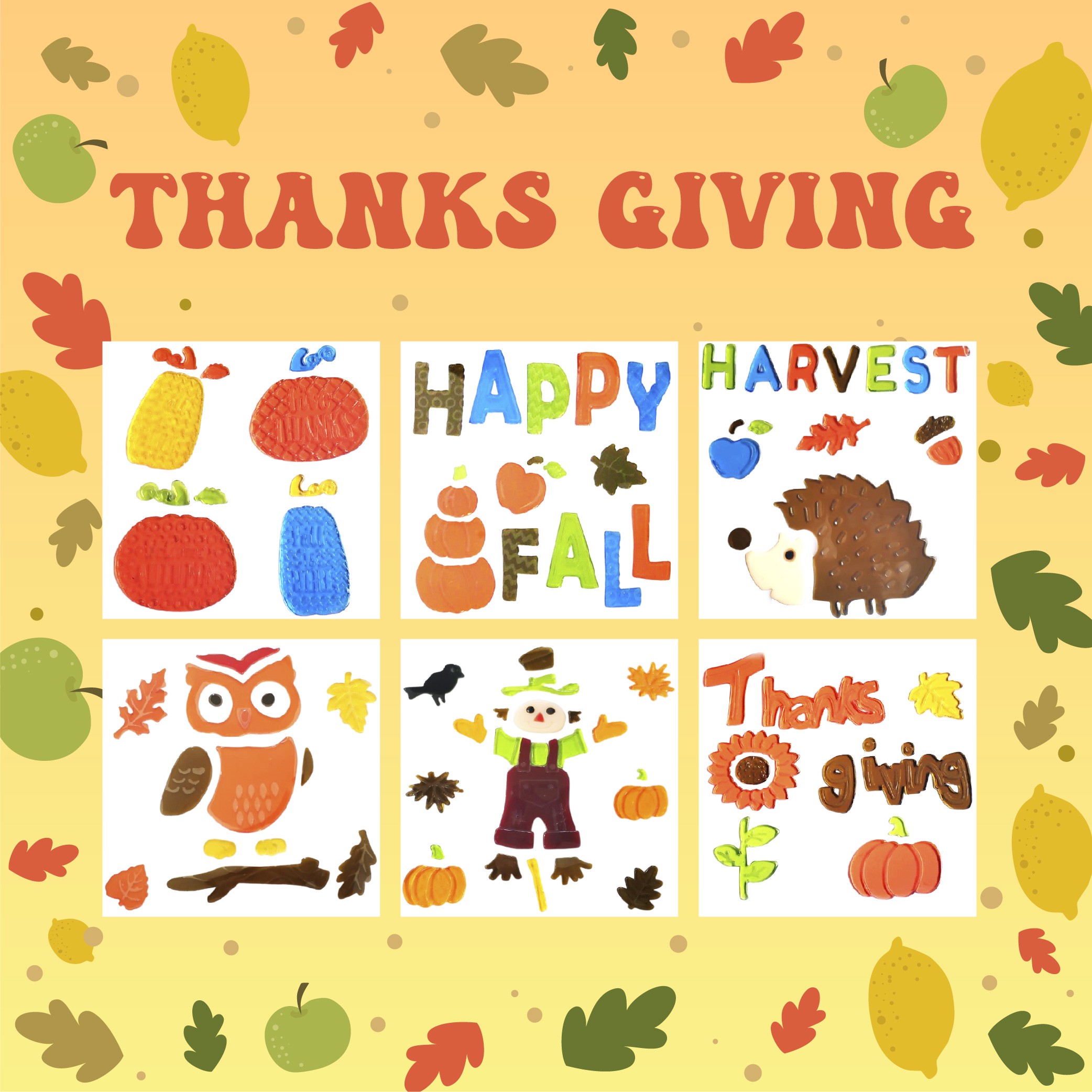 6 листов осенних гелевых наклеек для стеклянных окон, осенние/благодарственные гелевые наклейки, привет осенние листья, тыквы для осеннего праздничного декора окон