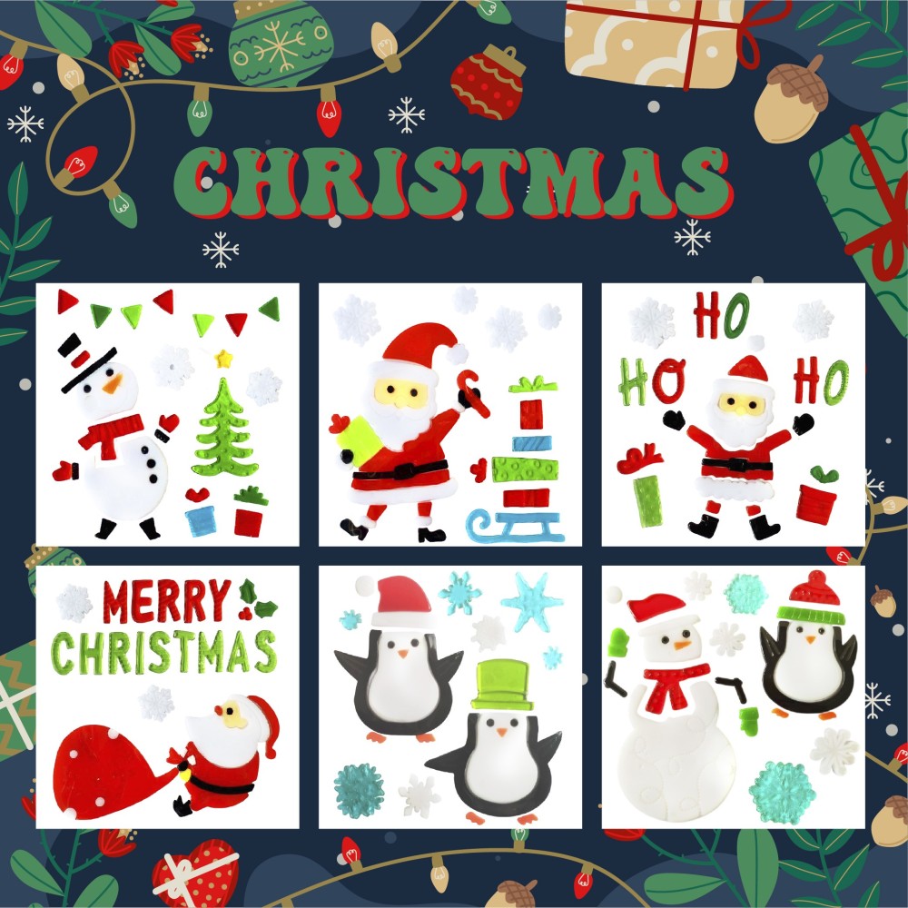 Рождественские наклейки на окна - Санта-Клаус, Снеговик, Снежинка, Пингвин, Рождественская елка, Подарочные наклейки на окна для детей