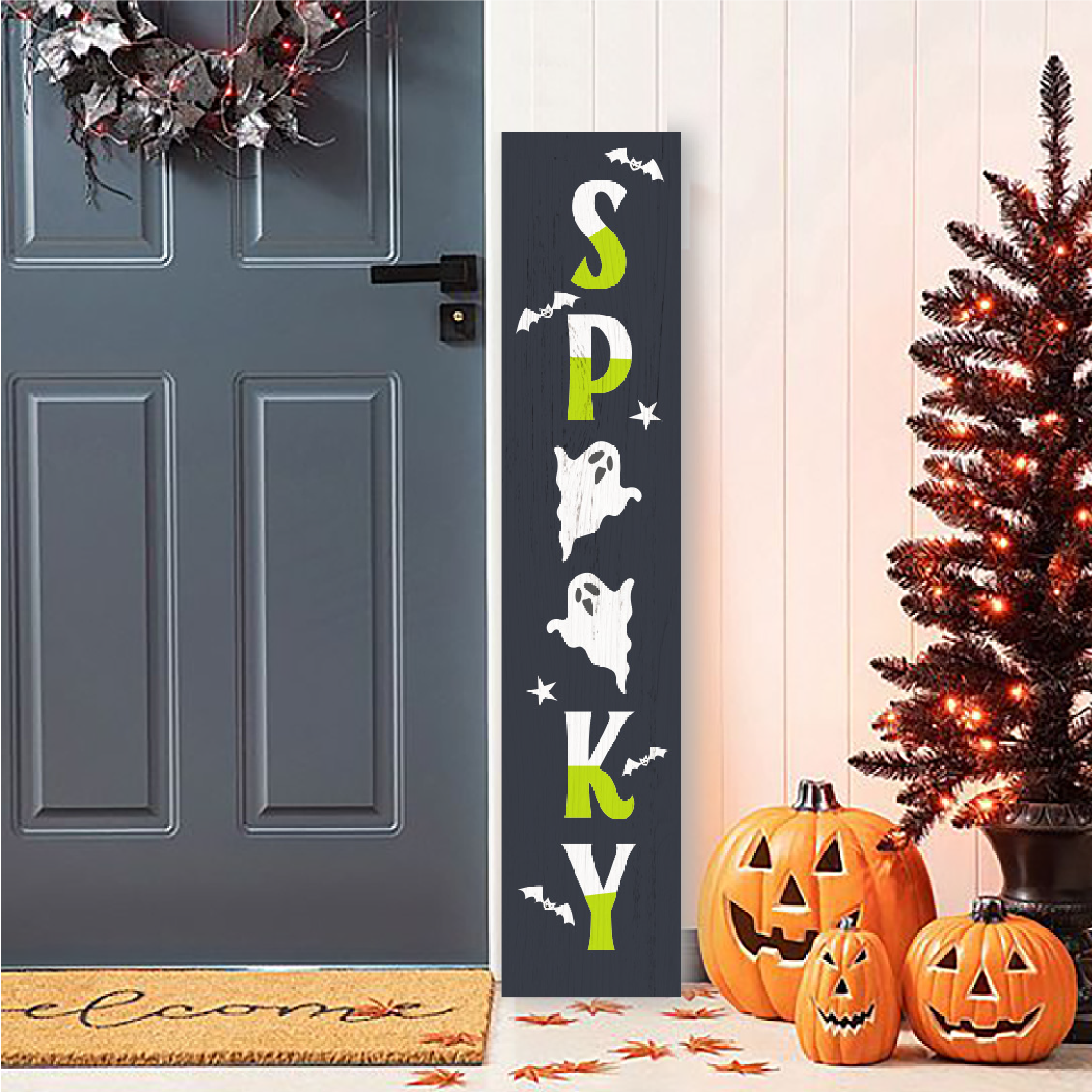 Вывеска на Хэллоуин Жуткая вывеска для крыльца Вертикальная деревянная вывеска для крыльца Украшение для дверей, Деревенская настенная вывеска для дома Украшение для сада на открытом воздухе