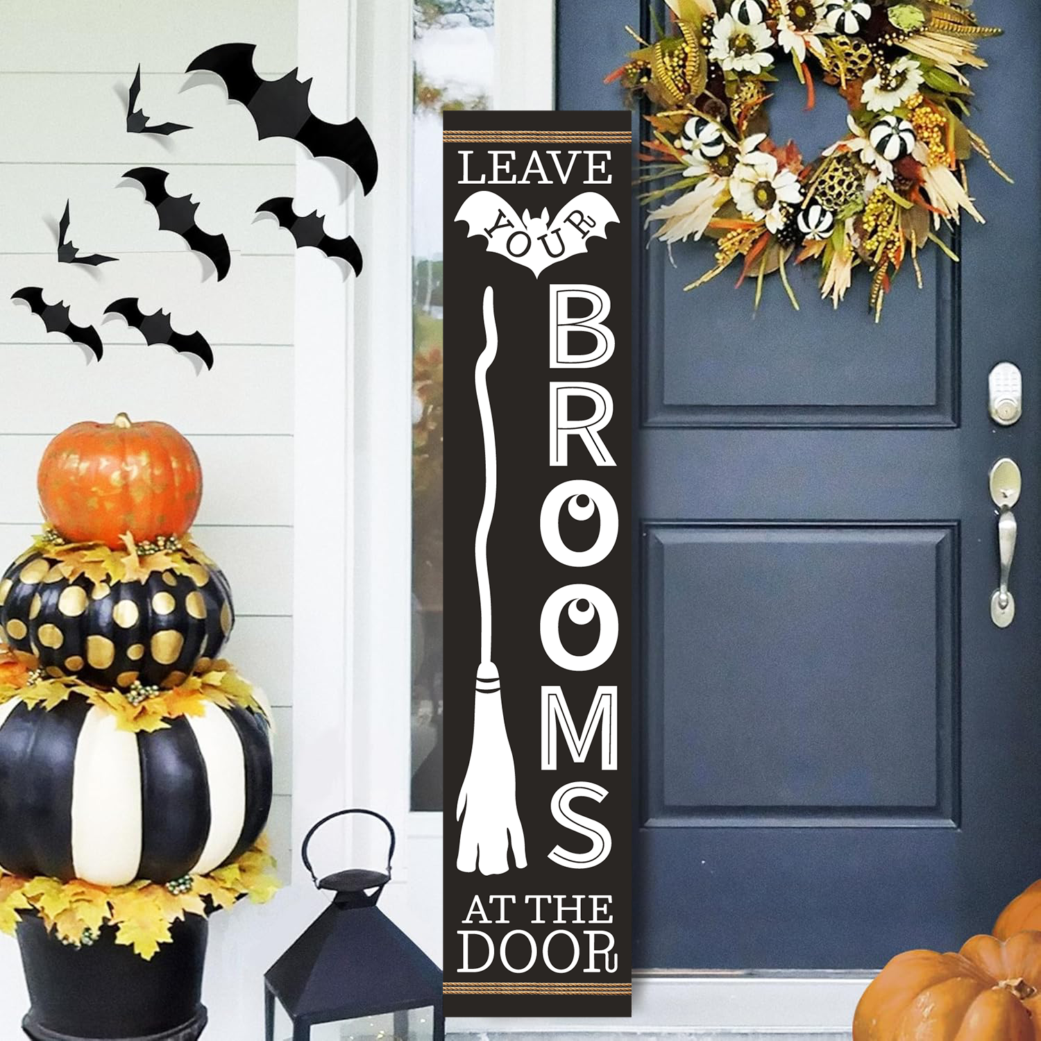 Вывеска на Хэллоуин Жуткая вывеска для крыльца Вертикальная деревянная вывеска для крыльца Украшение для дверей, Деревенская настенная вывеска для дома Украшение для сада на открытом воздухе