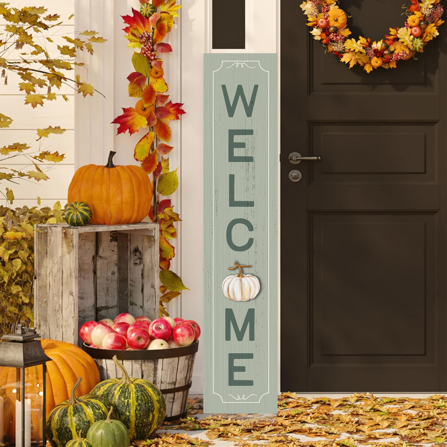 Вывеска на Хэллоуин Жуткая вывеска для крыльца Вертикальная деревянная вывеска для крыльца Украшение для дверей, Деревенская настенная вывеска для дома Украшение для сада на открытом воздухе