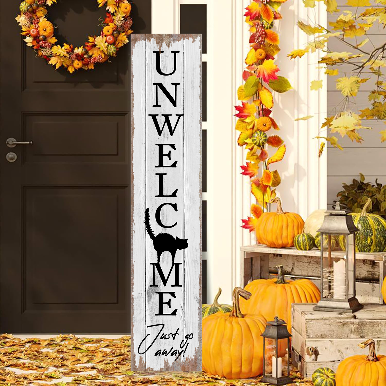 Вывеска на Хэллоуин Жуткая вывеска для крыльца Вертикальная деревянная вывеска для крыльца Украшение для дверей, Деревенская настенная вывеска для дома Украшение для сада на открытом воздухе