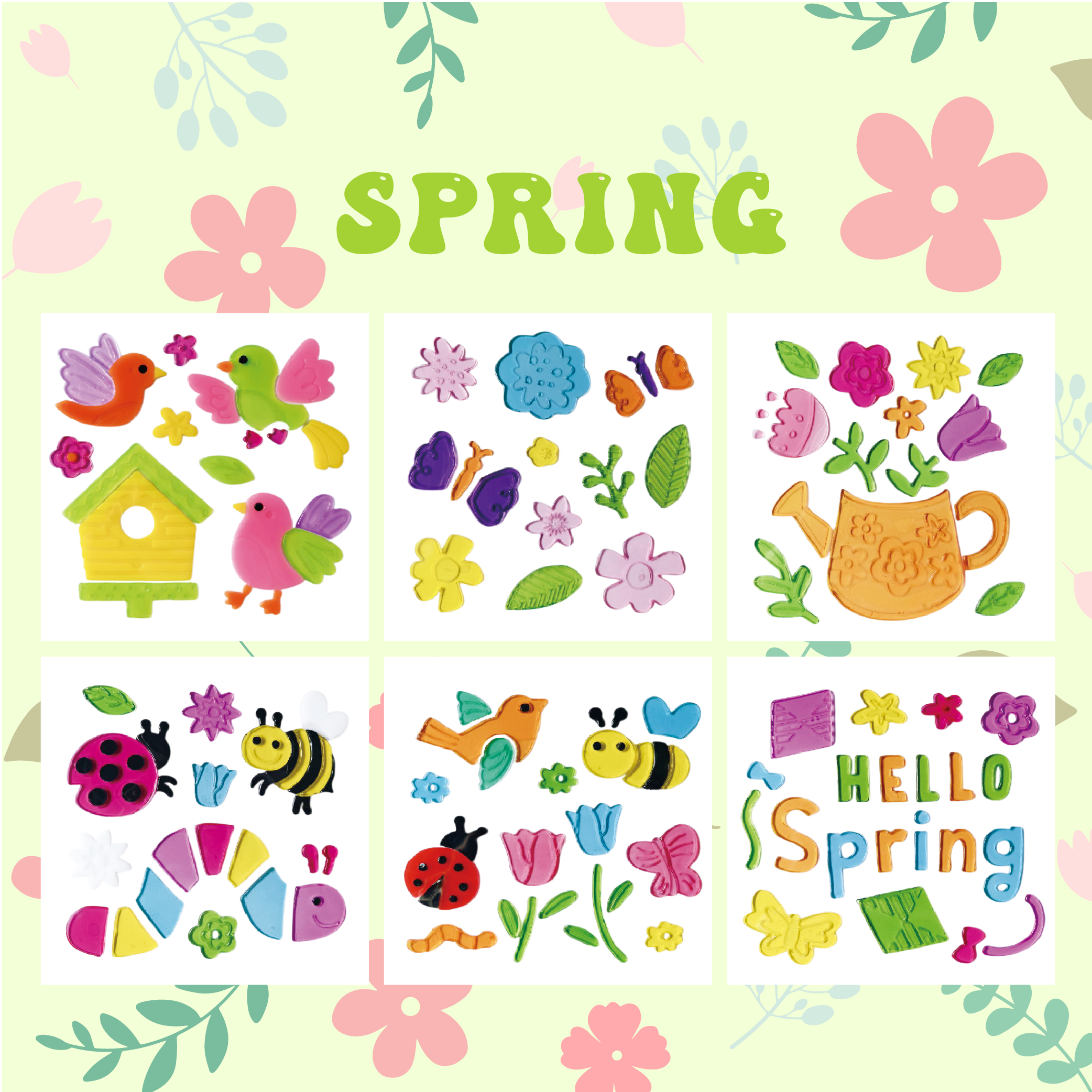 Весенние наклейки на окна, гелевые наклейки на стекло для холодильников и дома, весенний декор для окон - цветы, бабочки, птицы, которые нравятся детям