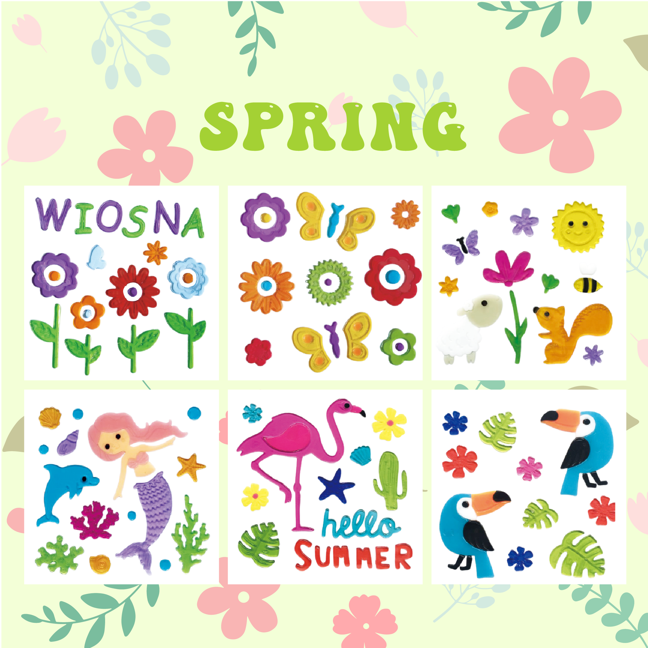 Весенние наклейки на окна, гелевые наклейки на стекло для холодильников и дома, весенний декор для окон - цветы, бабочки, птицы, которые нравятся детям