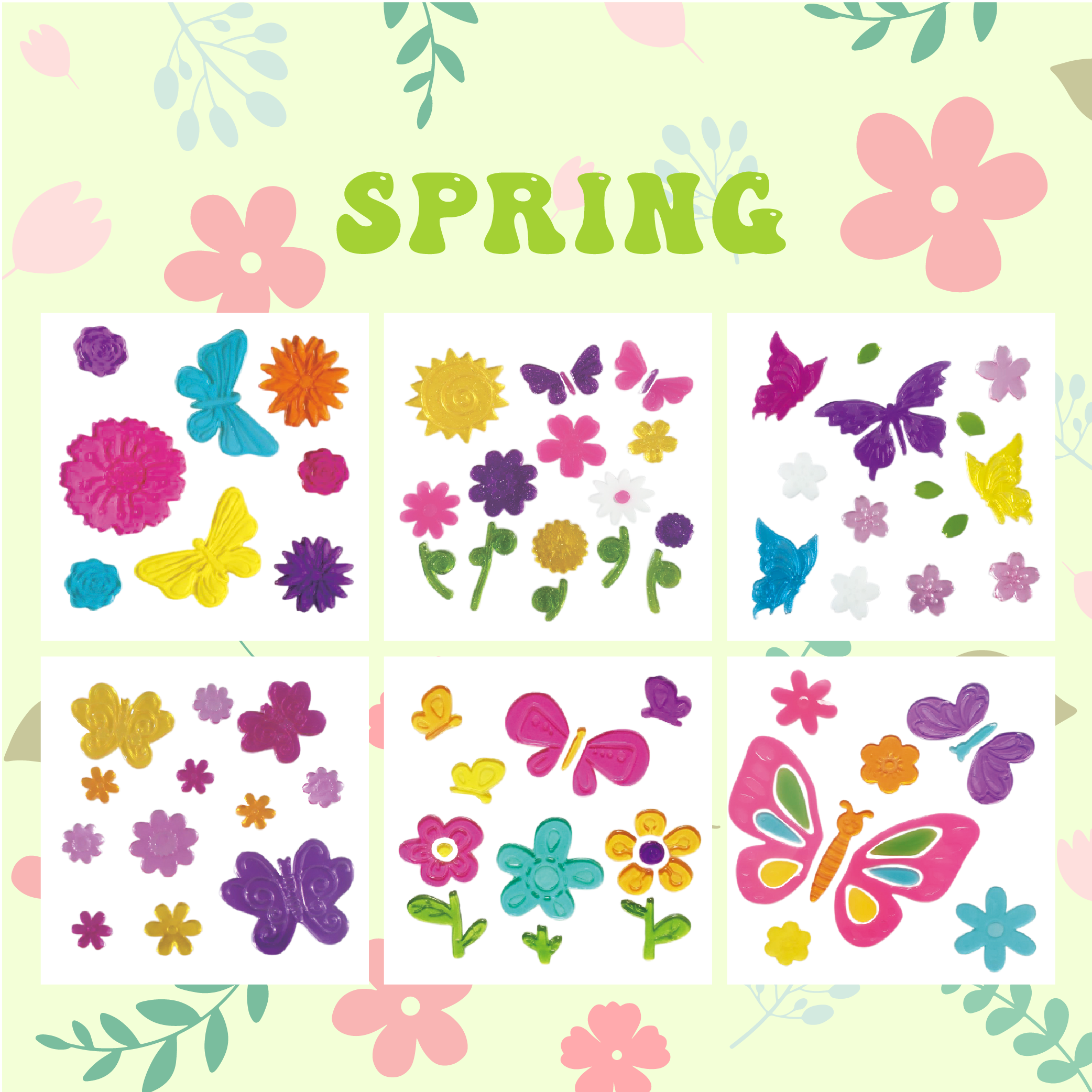 Весенние наклейки на окна, гелевые наклейки на стекло для холодильников и дома, весенний декор для окон - цветы, бабочки, птицы, которые нравятся детям