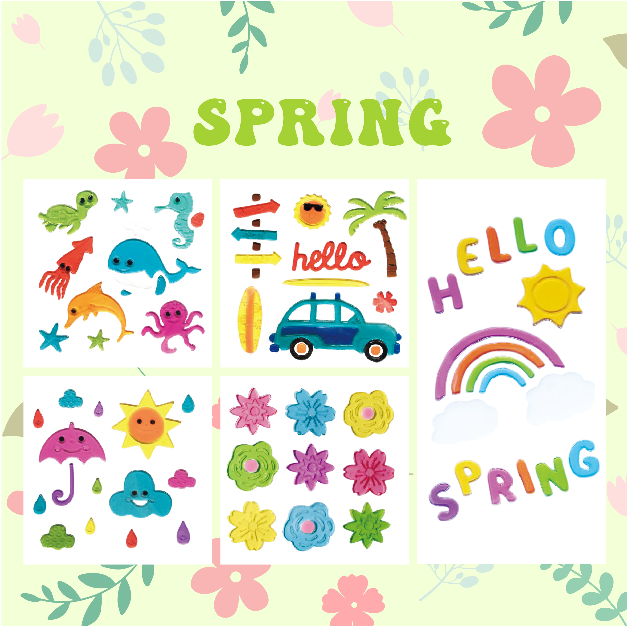 Весенние наклейки на окна, гелевые наклейки на стекло для холодильников и дома, весенний декор для окон - цветы, бабочки, птицы, которые нравятся детям