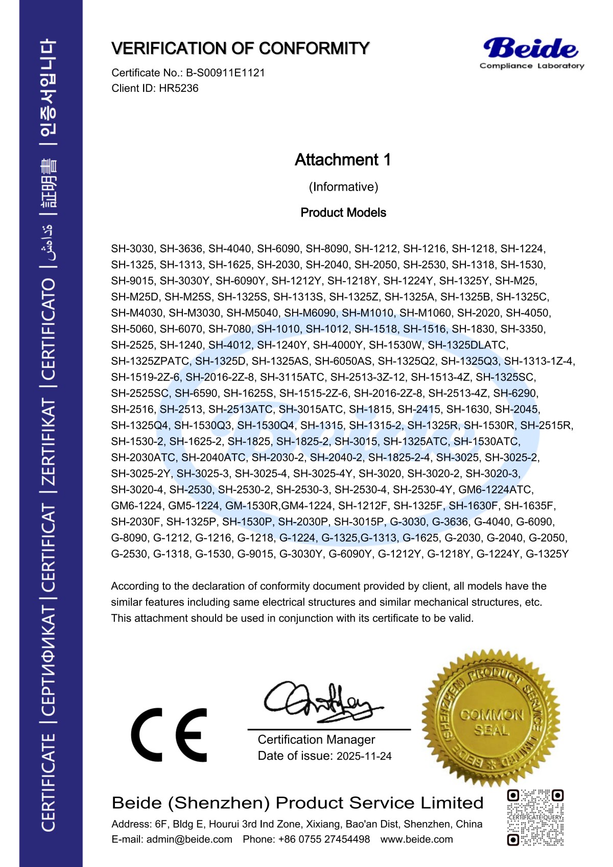 B-S00911E1121 - CNC ROUTER  Certificate 2025_02
