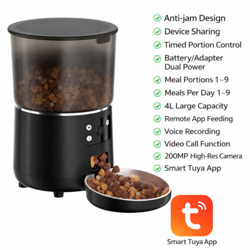 Feeding Supplies/4L Smart Pet Feeder with 200MP Camera Remote Monitoring Anti-Jamming Auto Food Dispenser