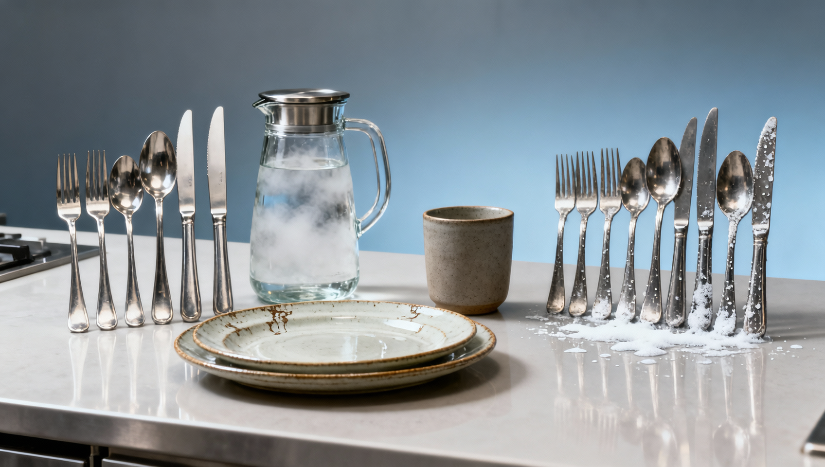 Stainless steel silverware loses shine faster in hard water regions Stainless steel silverware loses shine faster in hard water regions