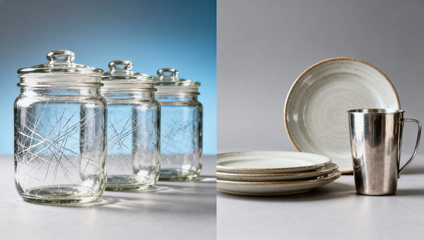 Glass storage jars develop micro-scratches after three months of use