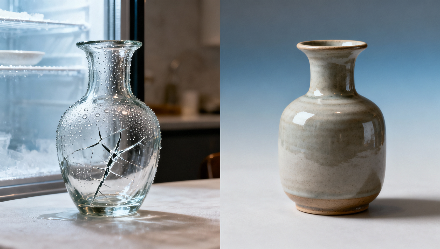 Glass flower vases shatter when moved between temperature zones — is there a safer alternative?