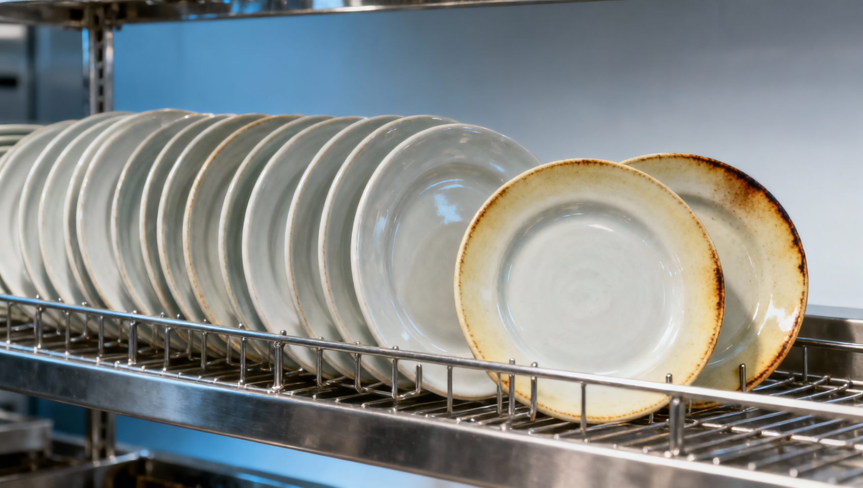 Ceramic serving plates discolor near oven vents — glaze chemistry or placement issue?
