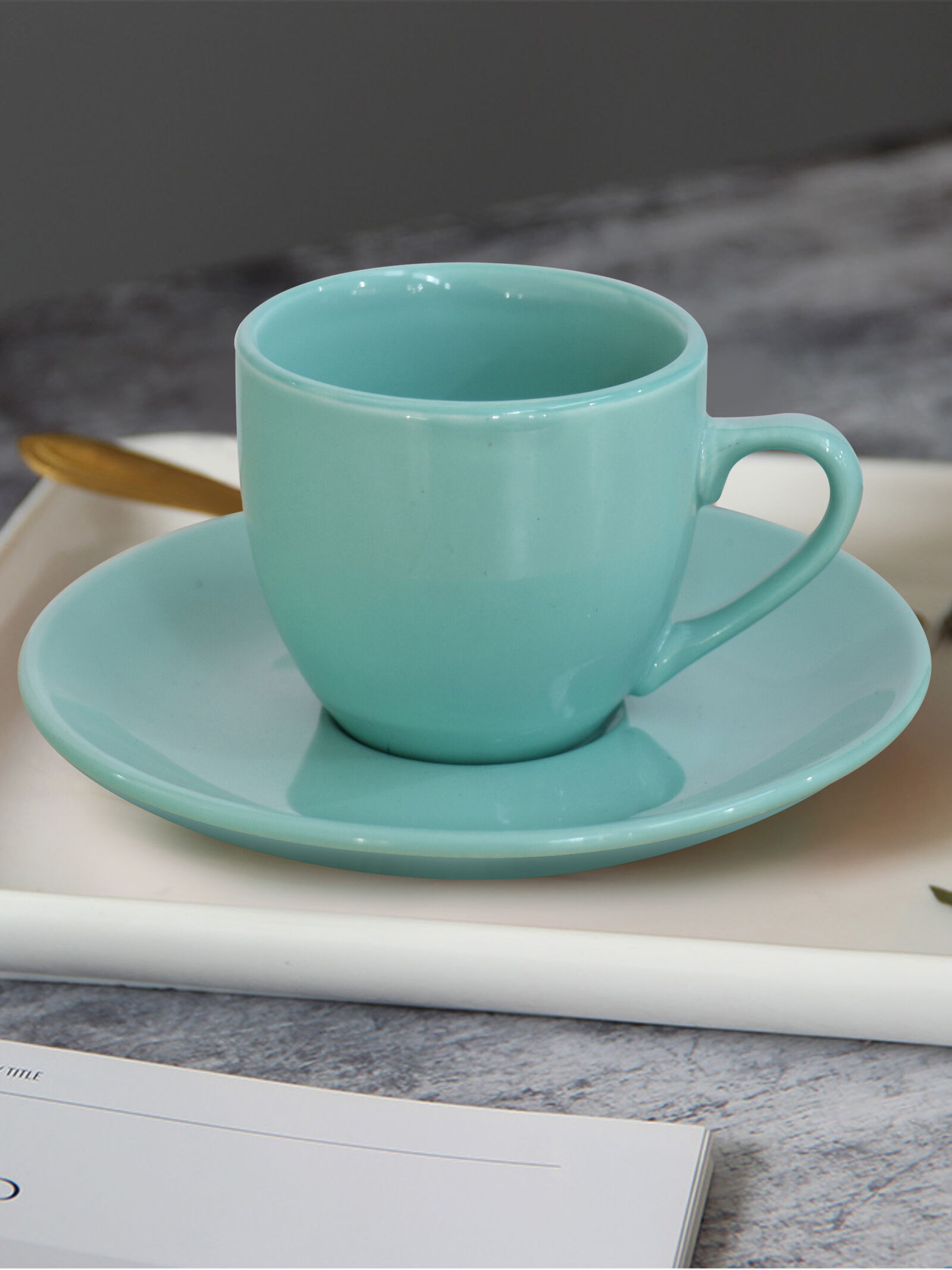 Ceramic Latte Cup and Saucer - 10 oz for Cappuccino,Tea,Cafe Mocha, Set of 3 Warm colors