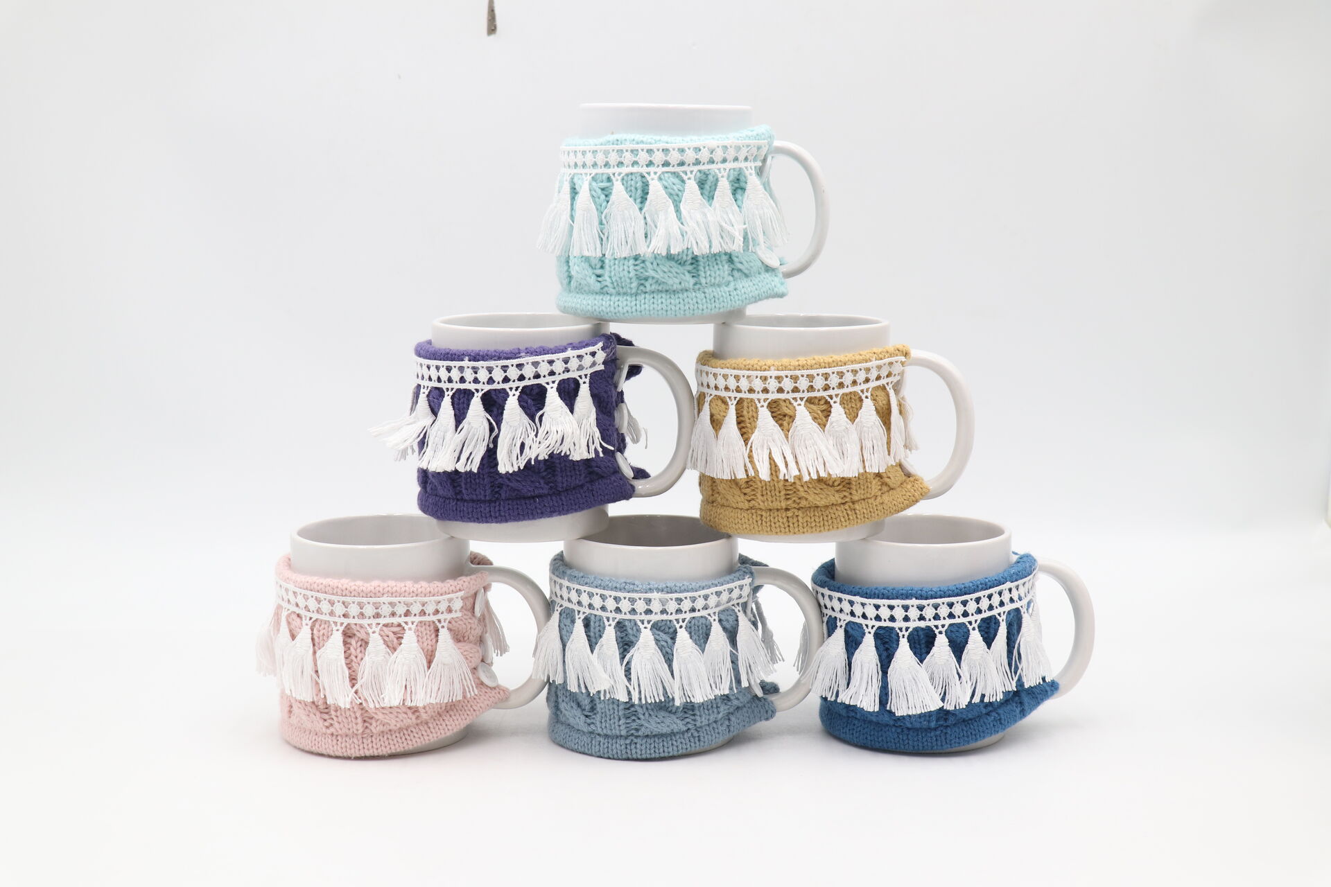 6 Pcs Tableware Coffee and Tea Mug with Cup Crochet Sweater, Warmer for Women Men, Assorted Colors