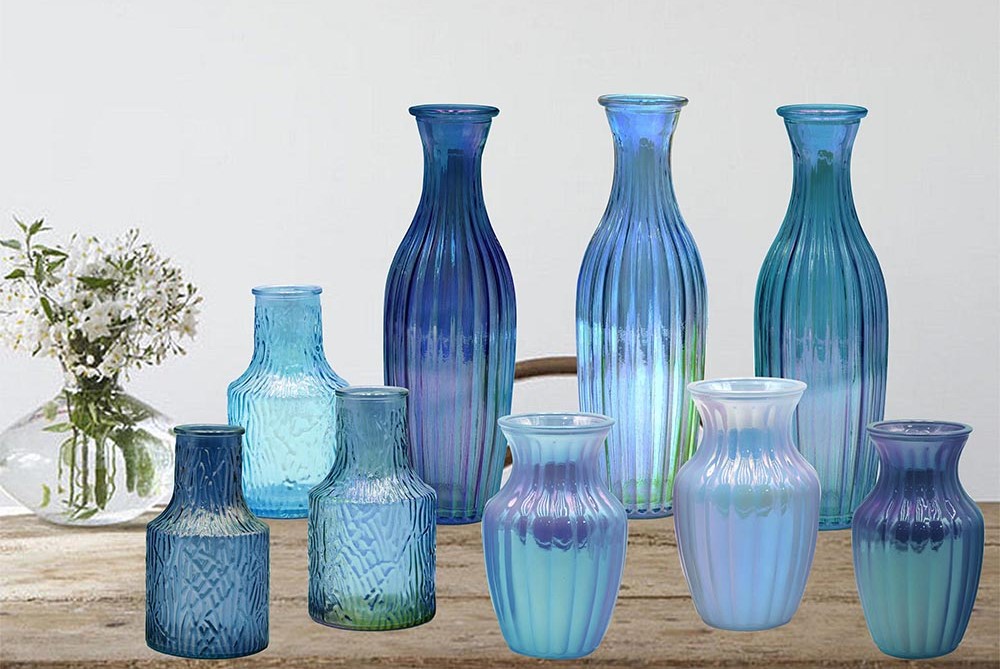 Blue Spring Garden Vase- Decorative Glass Flower Vase for Floral Arrangements, Weddings, Home Decor or Office.