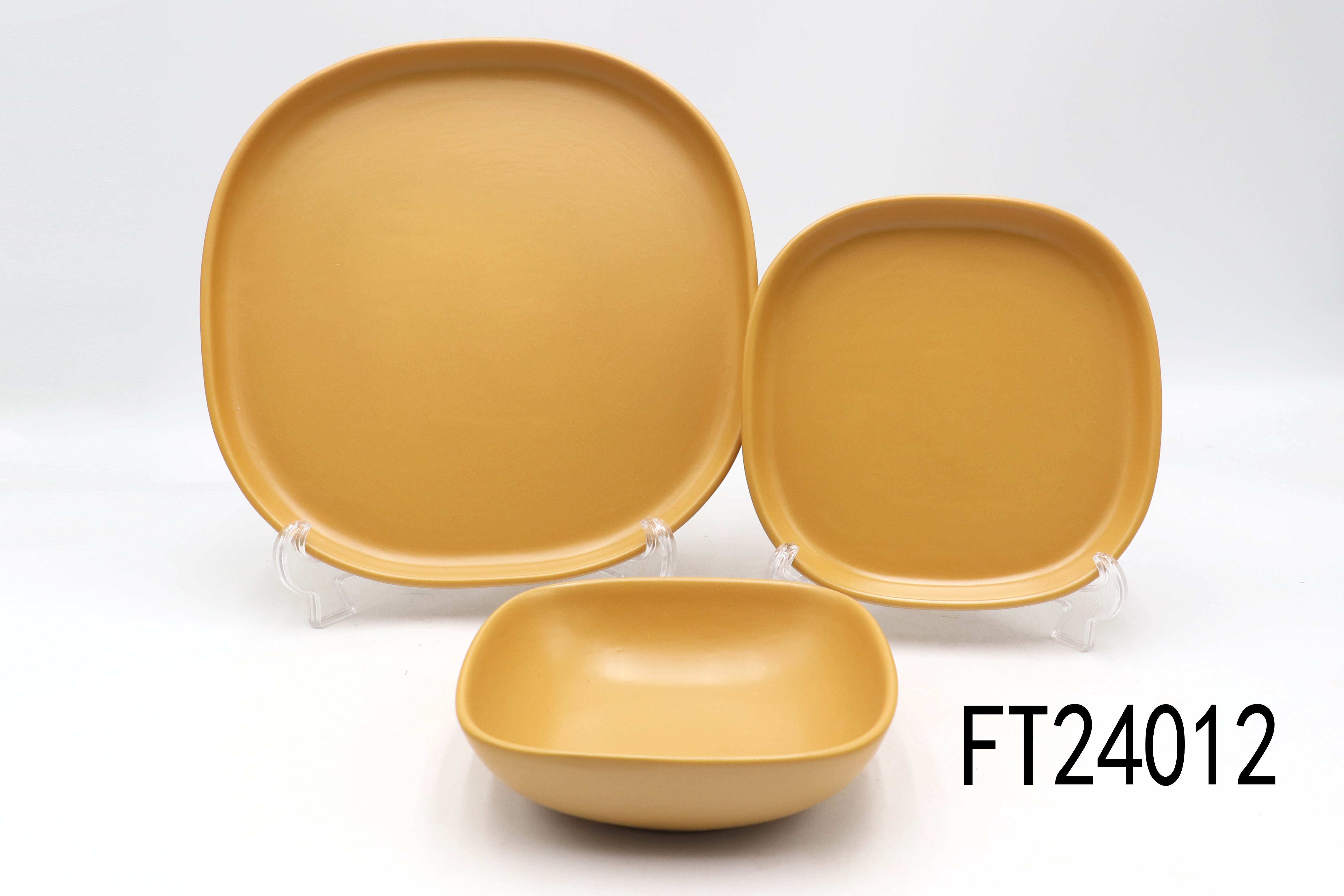 Modern Flat Ceramic Tableware, Yellow Stoneware Dinnerware Set