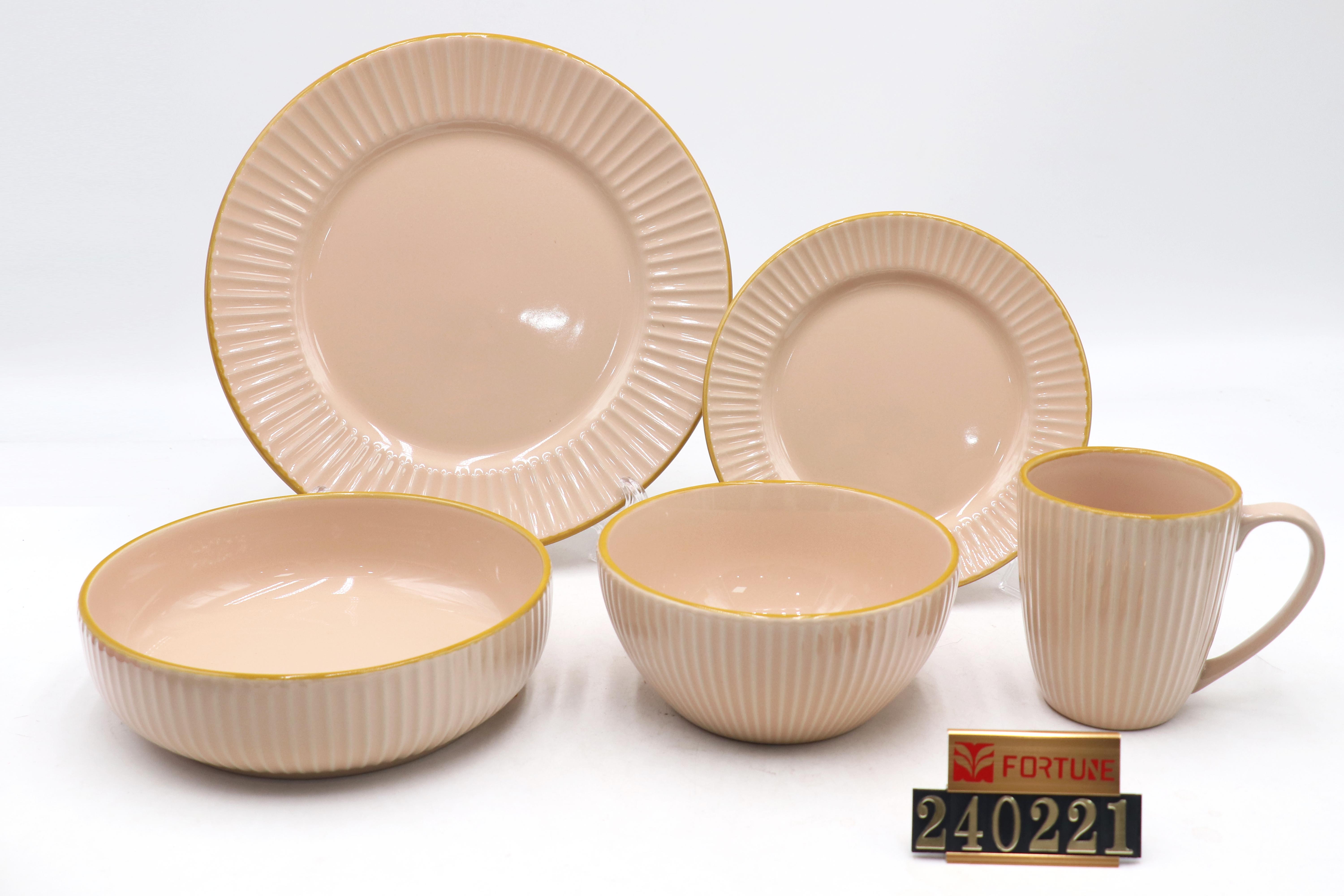 Ceramic Tableware, Dinnerware Set with Embossed Texture, Mug/Bowl/Plate