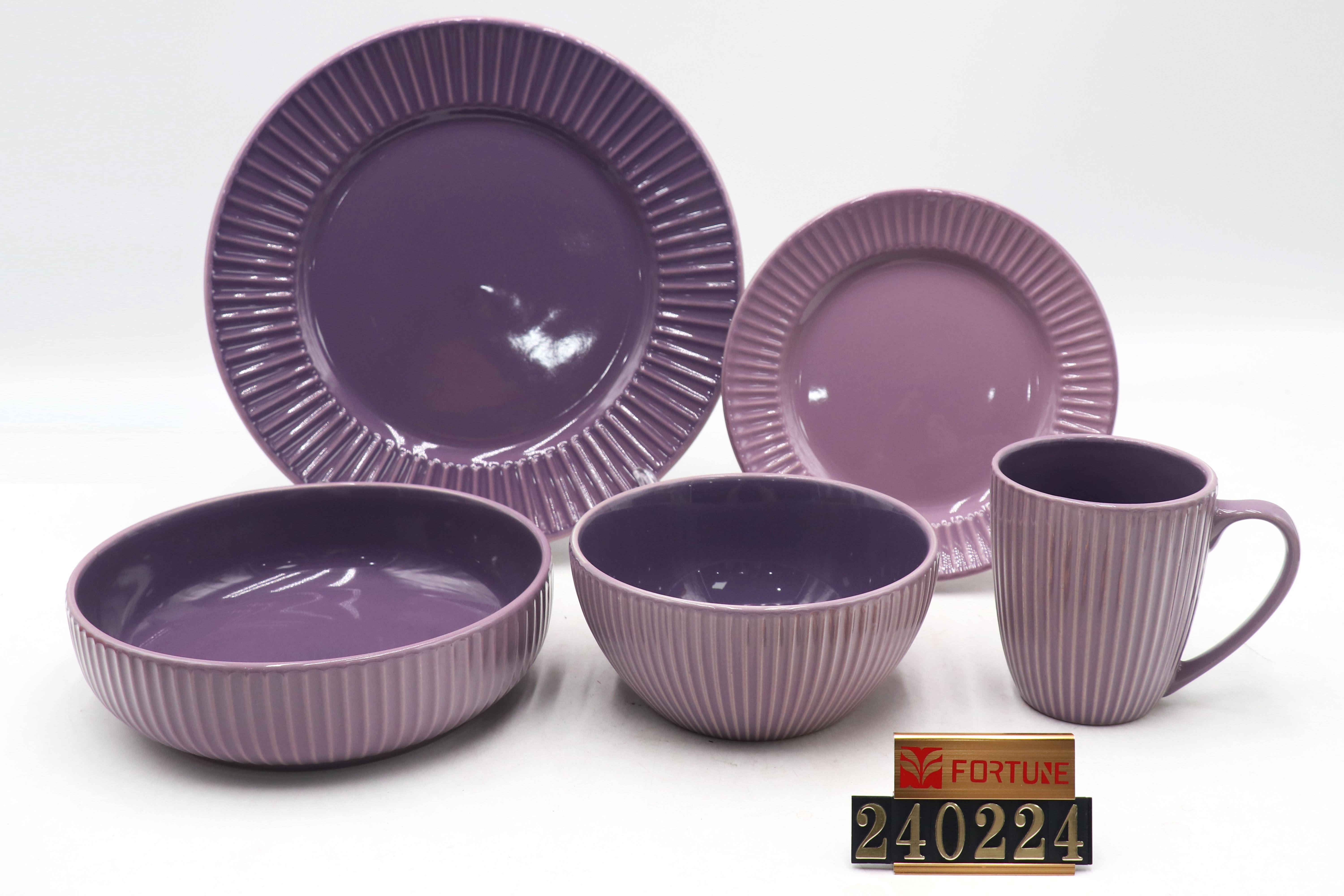 Purple Ceramic Tableware, Porcelain Dinnerware Set with Embossed Texture, Mug/Bowl/Plate