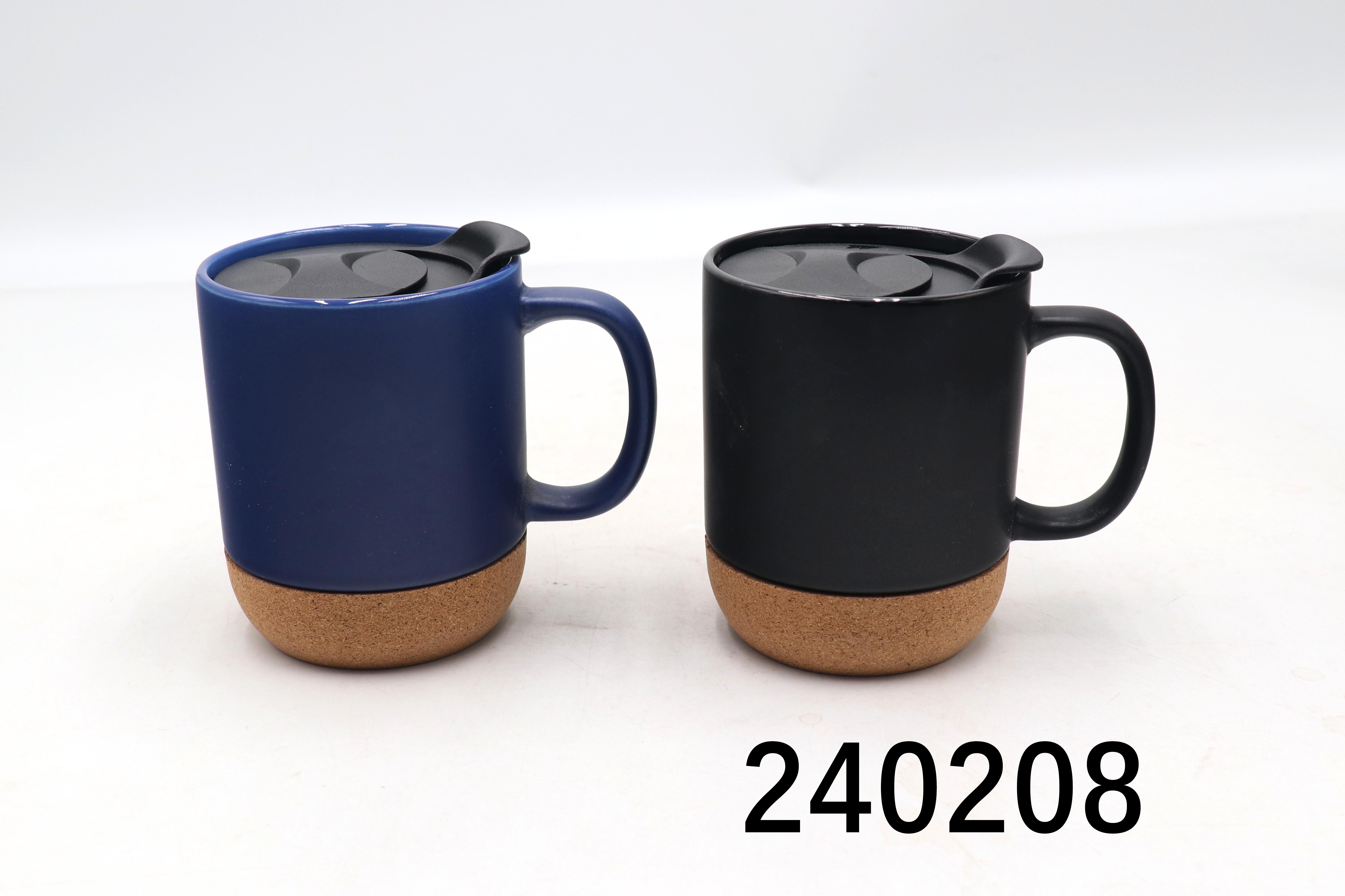 11oz Coffee Mug with Cork Bottom and Splash Proof Lid, Ceramic Mug with Large Handle, Hot Chocolate Mugs.