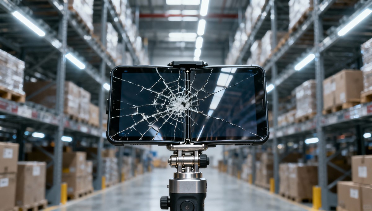 Foldable screen technology fails accelerated bend testing after 8,000 cycles in warehouse handheld terminals