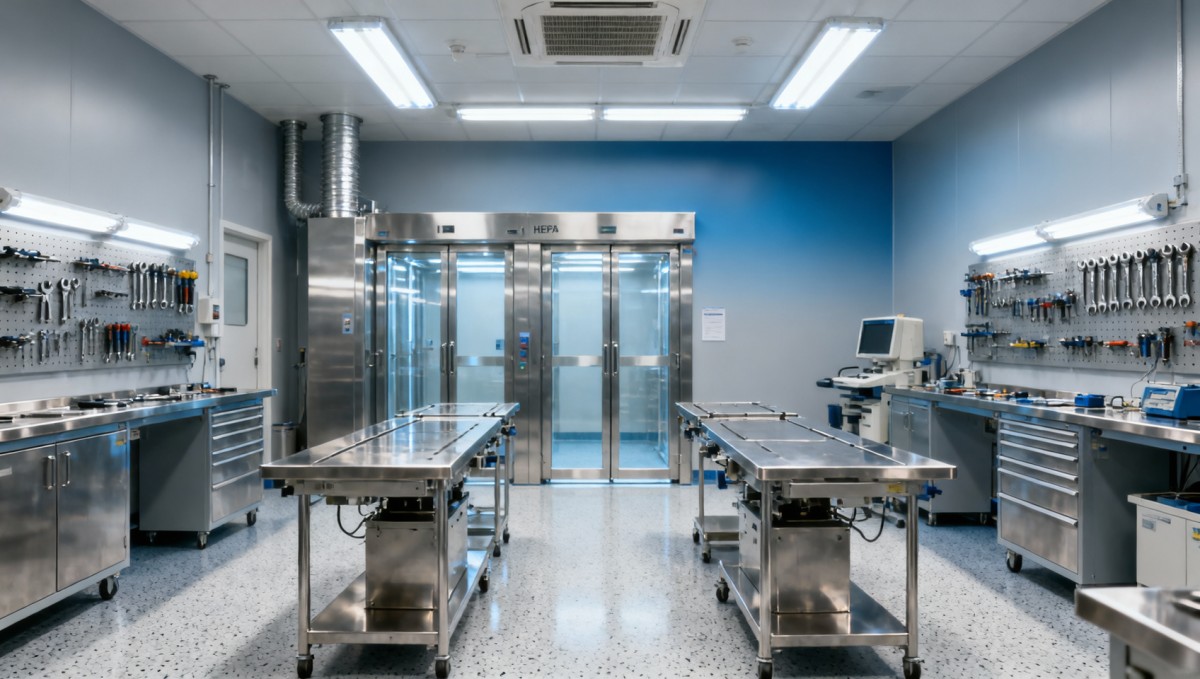 Interior design services for medical equipment service centers: Balancing sterility, tool access, and technician well-being