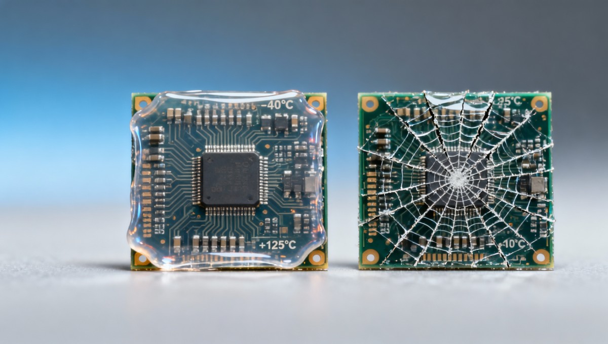 Electronic assembly conformal coatings cracking after thermal shock—silicone vs