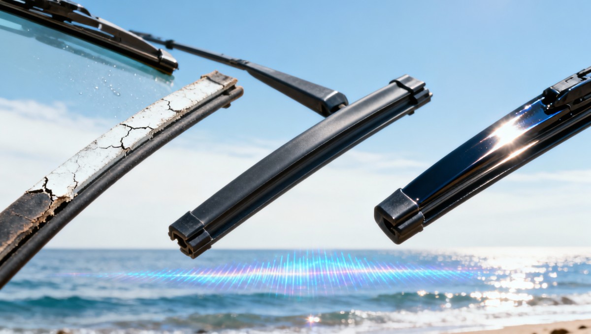 Wiper blade rubber compound degrades faster in UV-rich coastal climates