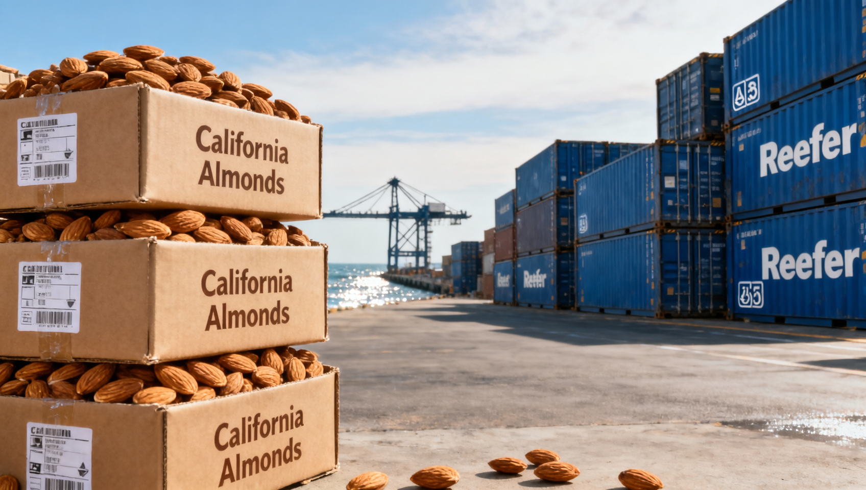 Almond shipments from California slowed in April — not by weather, but port labor shortages