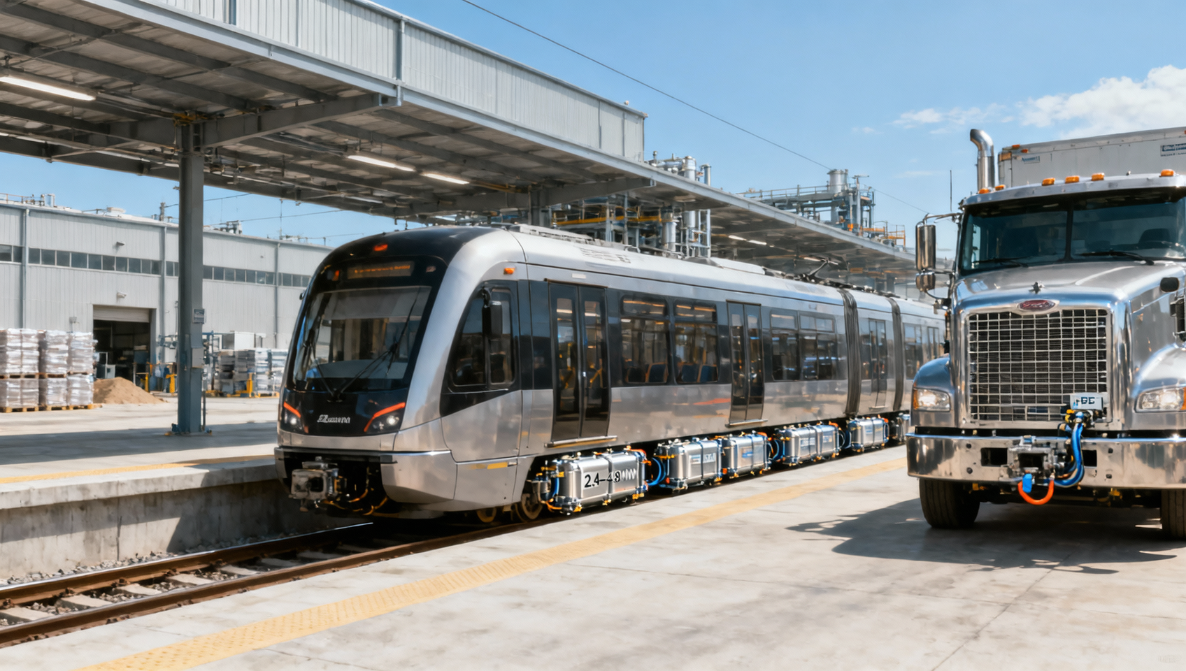 Transportation equipment news shows divergent electrification paths: rail moves toward full traction battery systems, while heavy-duty trucks lean into hydrogen hybrids