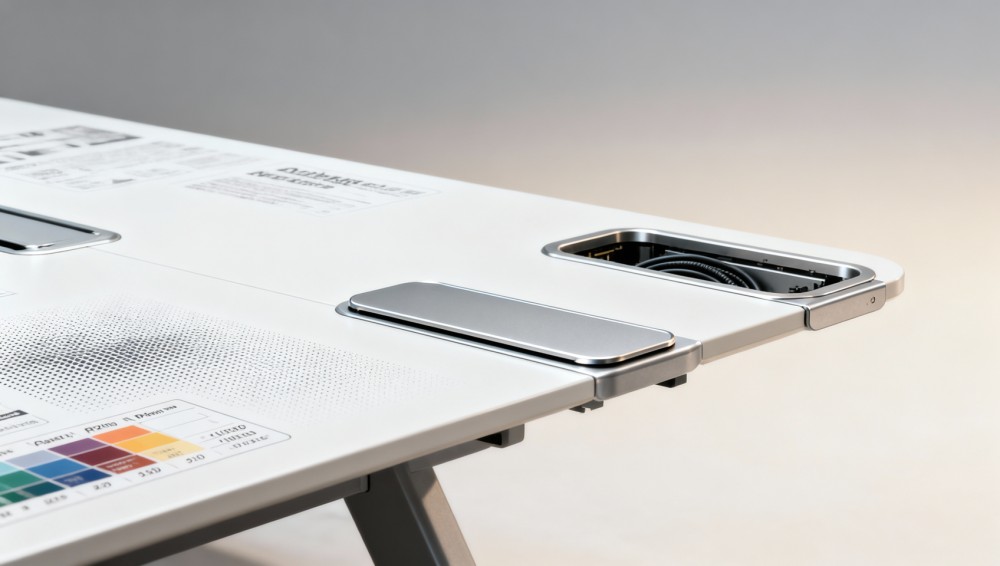 Wholesale conference room tables: How much extra width do you lose with built-in cable ports?