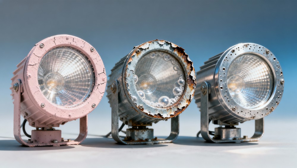 Outdoor lighting fixtures corroding within two years—what finish types fail silently?
